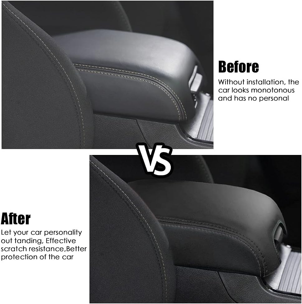 Sportuli Center Console Cover Anti-Scratch Leather Armrest Cover Replace for 2011-2023 2024 Dodge Charger Chrysler 300 300C (Black Stitches) image number 3