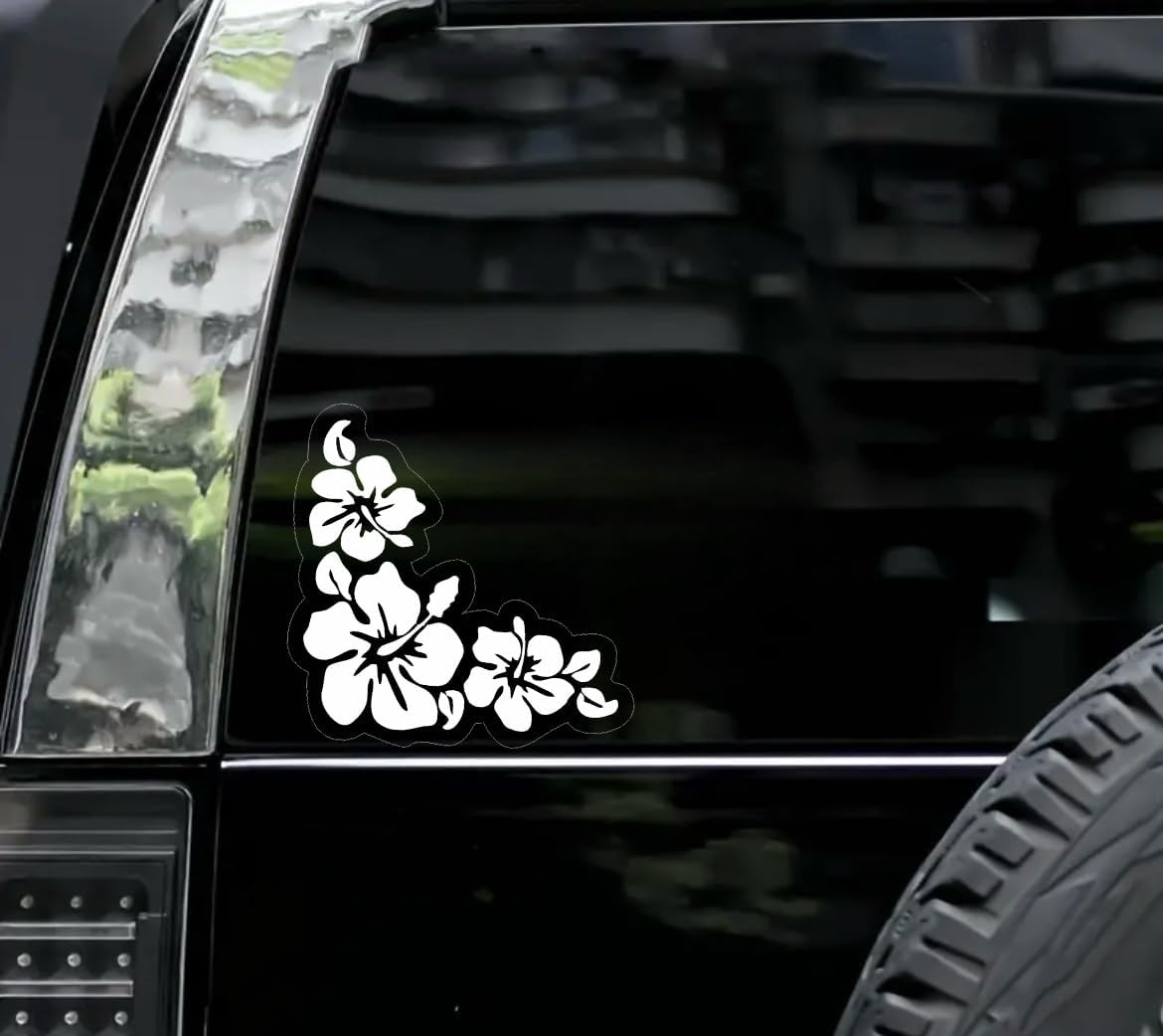 MAKTEM Hibiscus Car Sticker, Flowers Design Car Decals, White Flower Vinyl Sticker Hawaiian Flower Tropical (Only Flowers)