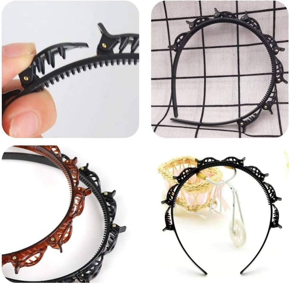 2Pcs Braided Headbands Double Layer Twist Plait Hairband,Bangs Hairstyle Twist Hairpin Headband,Double Bangs Hairstyle Hairpin Headband Korean Braided Headband,Double Layer Twist Plait Headband,Black image number 5