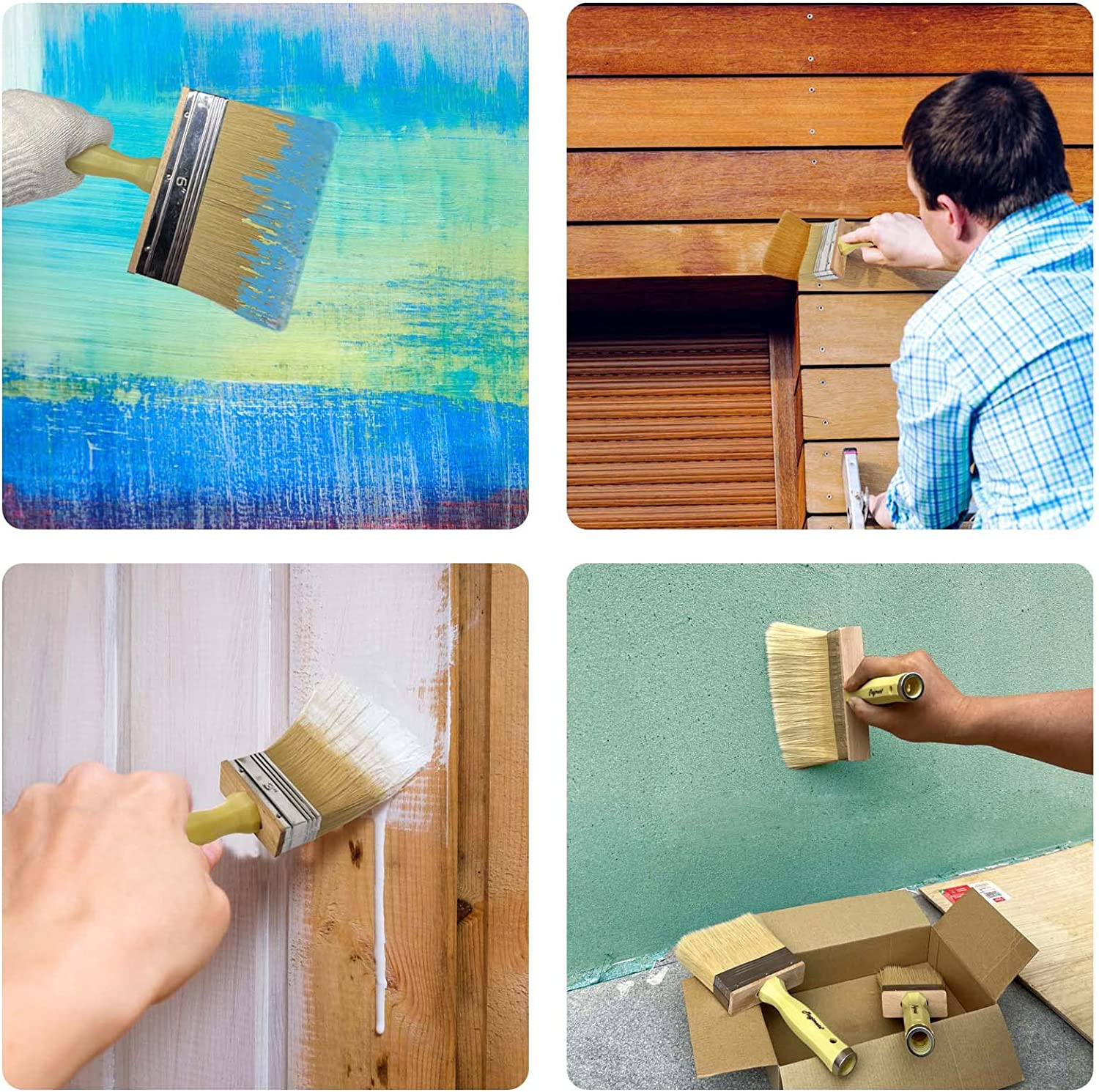 Deck Stain and Sealer Block Paint Brushes on Wood, Walls, Furniture, Shed and Fence, Large and Thick Bristle Paint Brushes, 3-Inch, 4-Inch and 6-Inch, Set of 3 image number 2