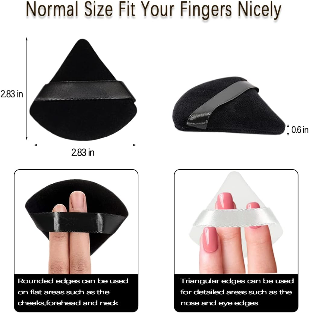 6Pcs Triangle Powder Puff,Soft Velour Face Makeup Sponge Powder Puffs,Loose Powder Cosmetic Foundation Mineral Powder Wet Dry-Black/White - 10Pcs Pink image number 4