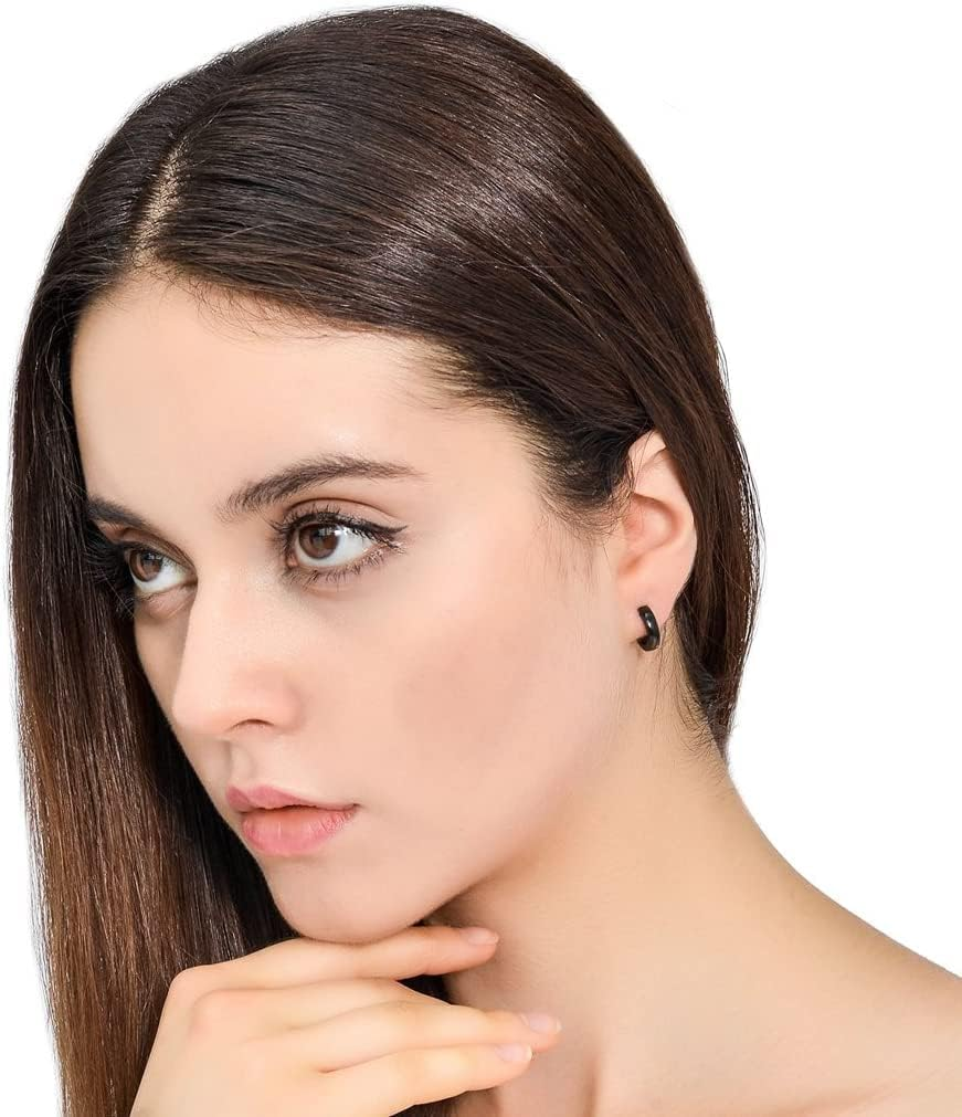 12 Pairs Black Earrings for Men, Stainless Steel Earrings Hoop Earrings Set for Unisex, Barbell Earrings, Diamond Earrings, Stainless Steel Earrings Boys Girls Jewelry Set Gift image number 6