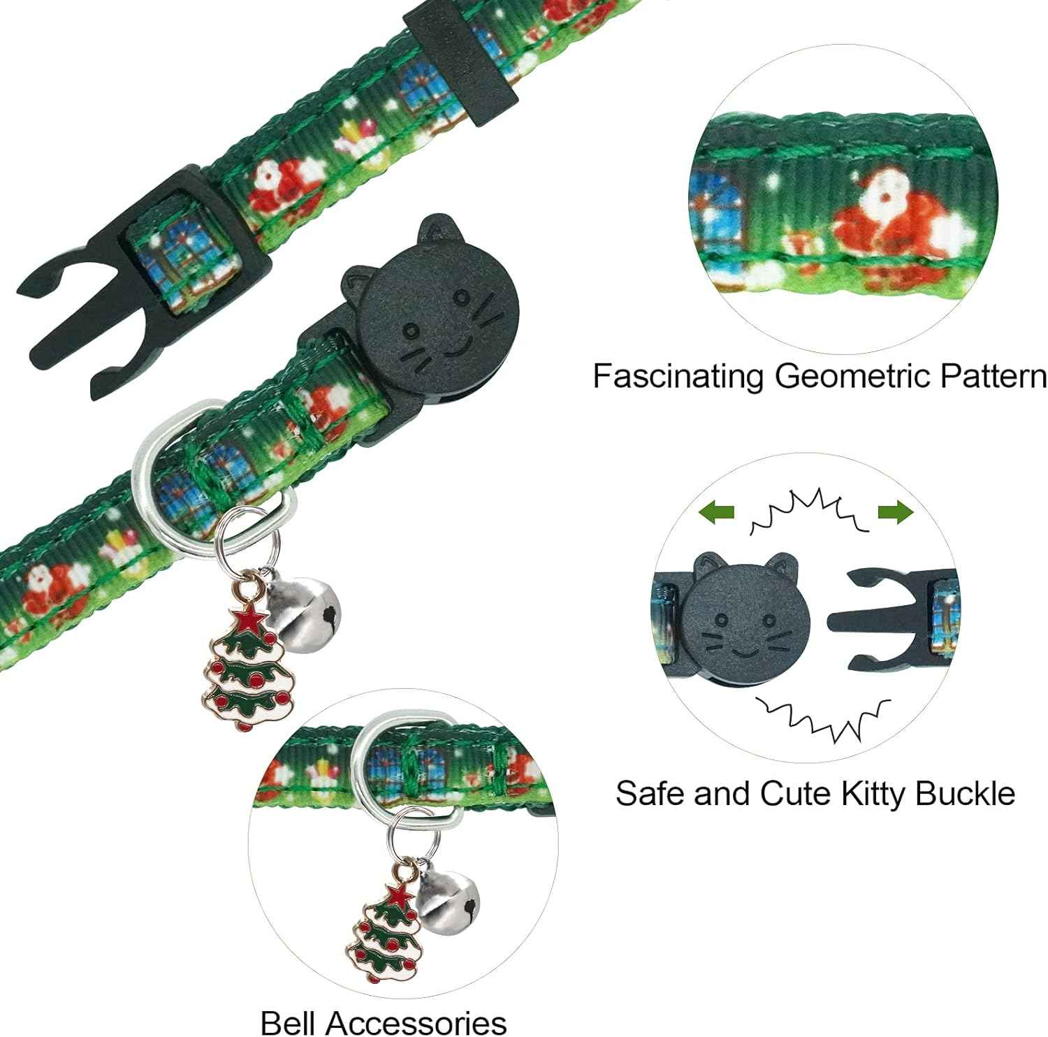 Christmas Cat Collar,2 Pack Breakaway Cat Collar with Bells,Xmas Red and Green - Black,Green,Purple image number 5