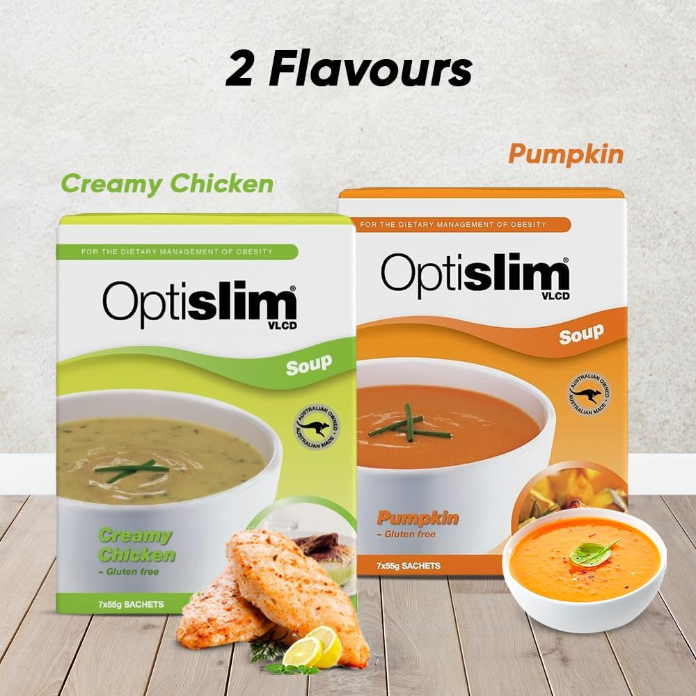 Optislim VLCD Soup - High Pure Protein, Low Carb Healthy Diet Soup Powder, High Calcium, Gluten Free, with 25 Vitamins and Minerals - 7 X 55G - Creamy Chicken
