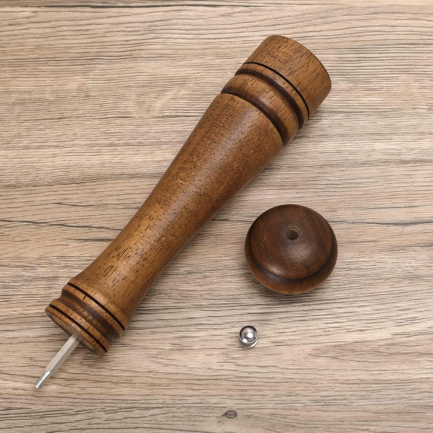 1Pack Wood Pepper Grinder, 10 Inch Salt Mill Pepper Grinder, Pepper Mill, Salt Shakers with Adjustable Ceramic Rotor - 1 Pack Oak Wood Pepper Grinder for Your Kitchen image number 3
