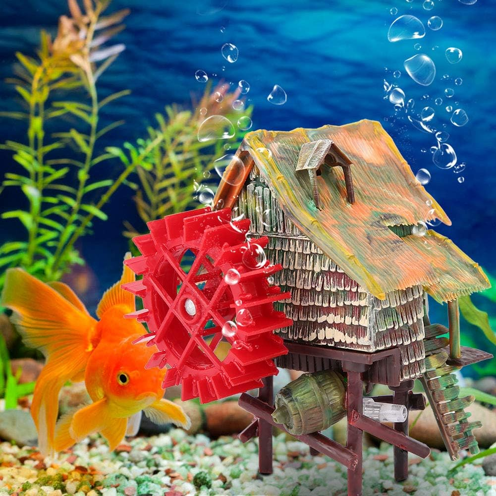 Vividly Color Rotatable Waterwheel Windmill Aquarium, Aquarium Big Water Wheel Landscaping, Waterwheel Hut for Aquarium Office Fish Tank Household(Small Waterwheel) image number 6