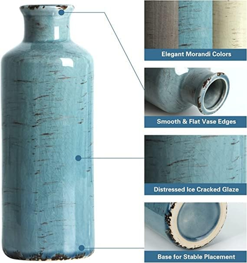 Crackled Finish Ceramic Vases Set of 3, Blue Vase,Bottle Vase,Small Vintage Ceramic Vases for Home Decor, Multicolored Shelf Floor Vases image number 1