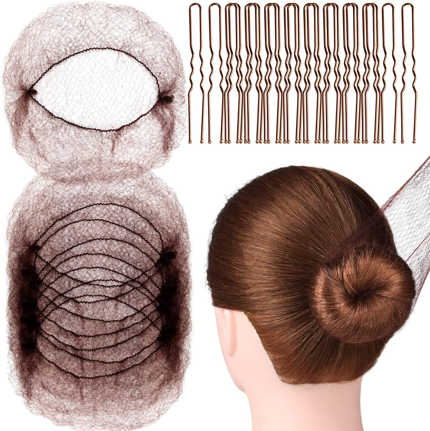 HIGHROCK 20PCS Hair Nets Buns and 50PCS U Shaped Hair Pins, Individual Package Invisible Nets Elastic Edge Mesh and 6Cm Pins for Women Girls Ballet Bun (BLACK)
