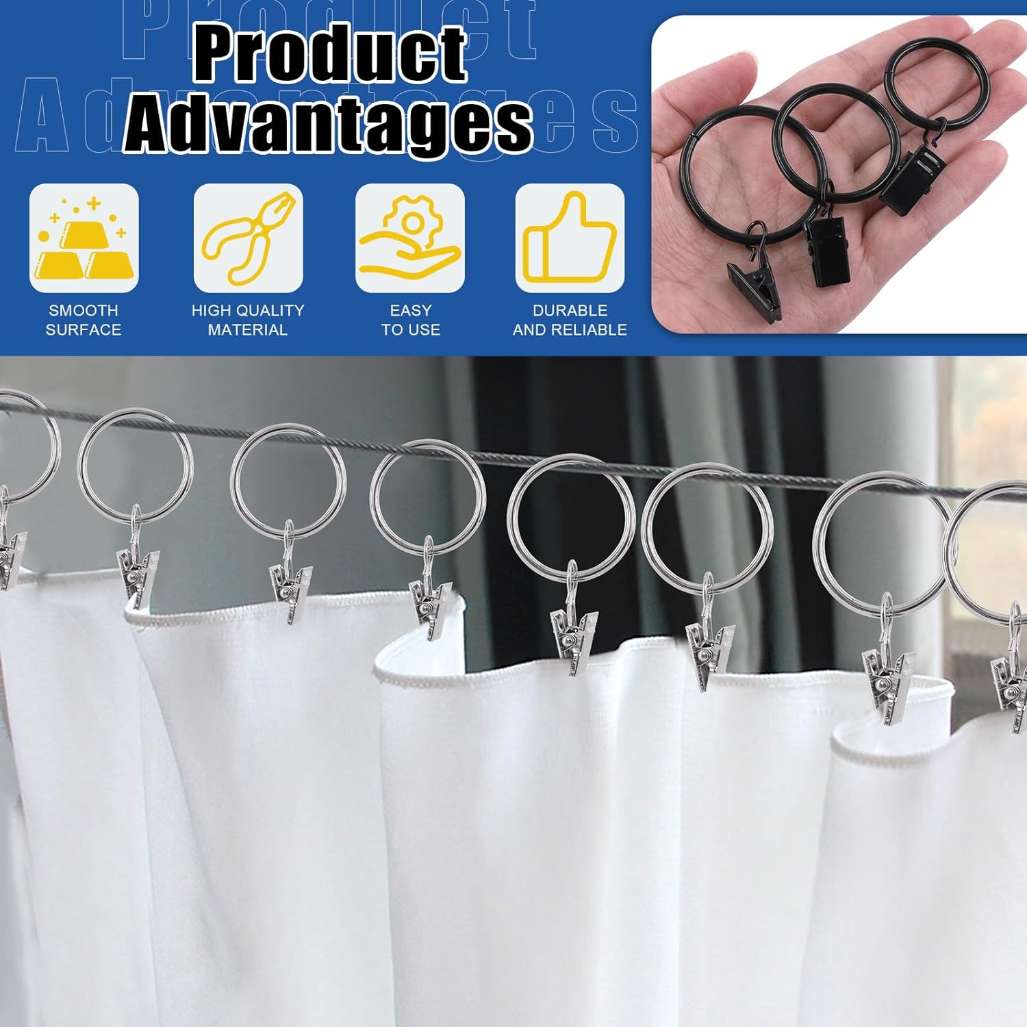 Glarks 40Pcs 25Mm/1 Inch Bronze Curtain Rings with Clips, Rustproof Metal Drapery Curtain Hanging Rings with Drapery Clips, Decorative Curtain Rod Clips Rings Hangers for Window Door Shower Curtain image number 4