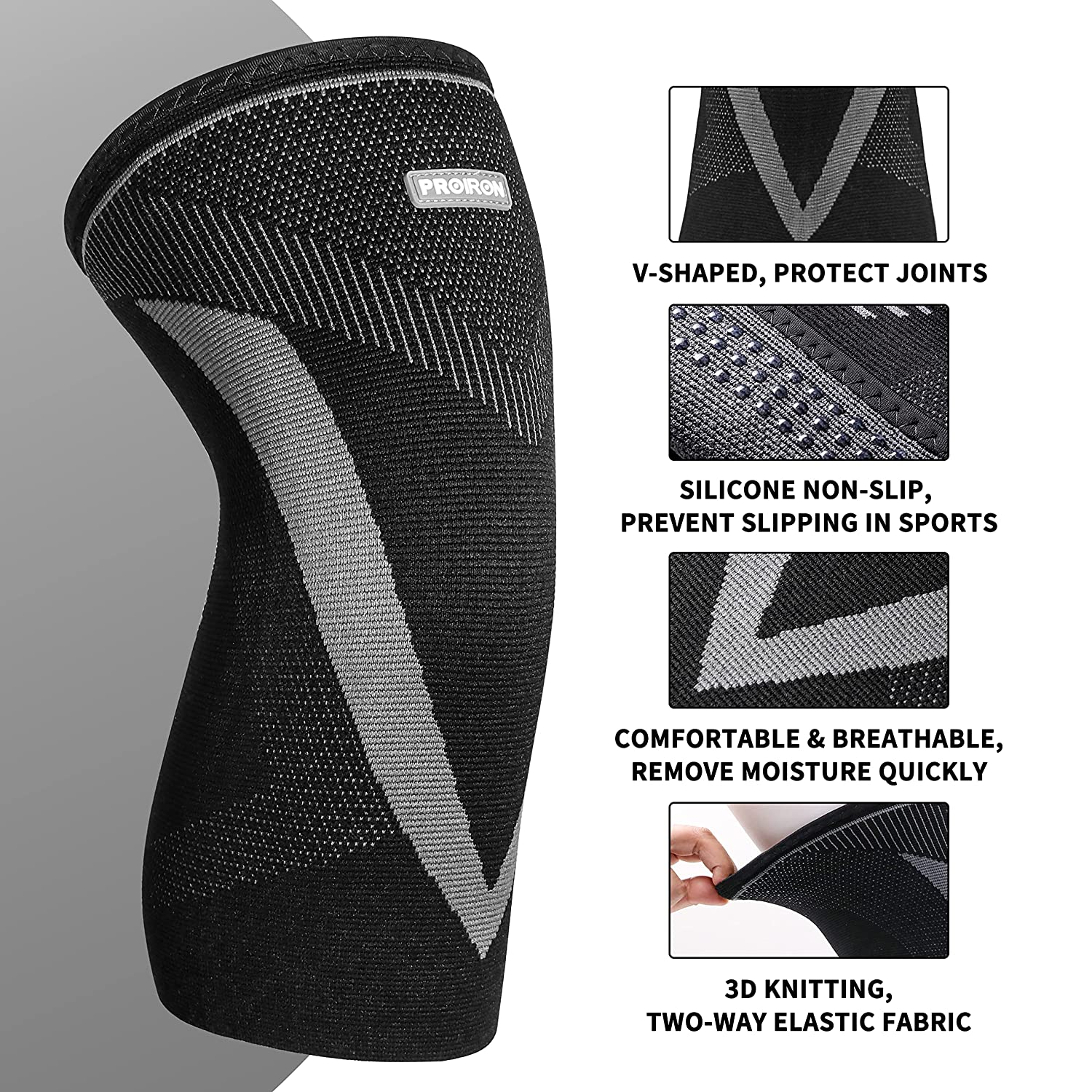PROIRON Knee Brace, 2 Pack Knee Compression Sleeve Knee Support V-Shape (Pressurized Leg) for Meniscus Tear, Running, Weightlifting, Workout, ACL, Arthritis, Joint Pain Relief - XL image number 4