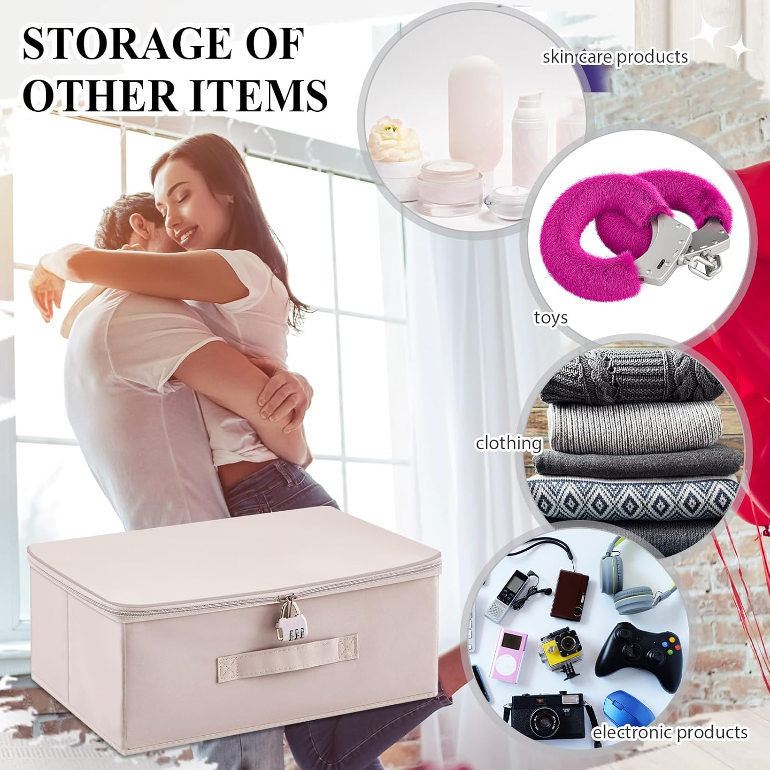 Briwooody Discreet Lockable Toy Bag Storage Organizer Toy Bag Storage Bins Case with Zipper Lid 15 X 10 X 6.3 Inches for Women and Men Clothes Container(Light Purple)