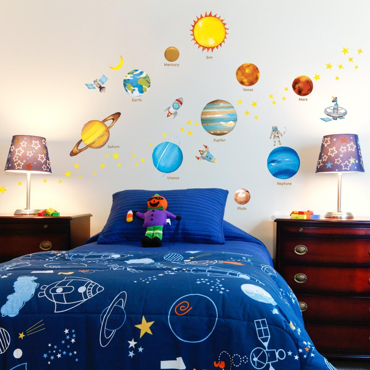 DECOWALL DS8-1307 Planets in the Space Kids Wall Stickers Wall Decals Peel and Stick Removable Wall Stickers for Kids Nursery Bedroom Living Room