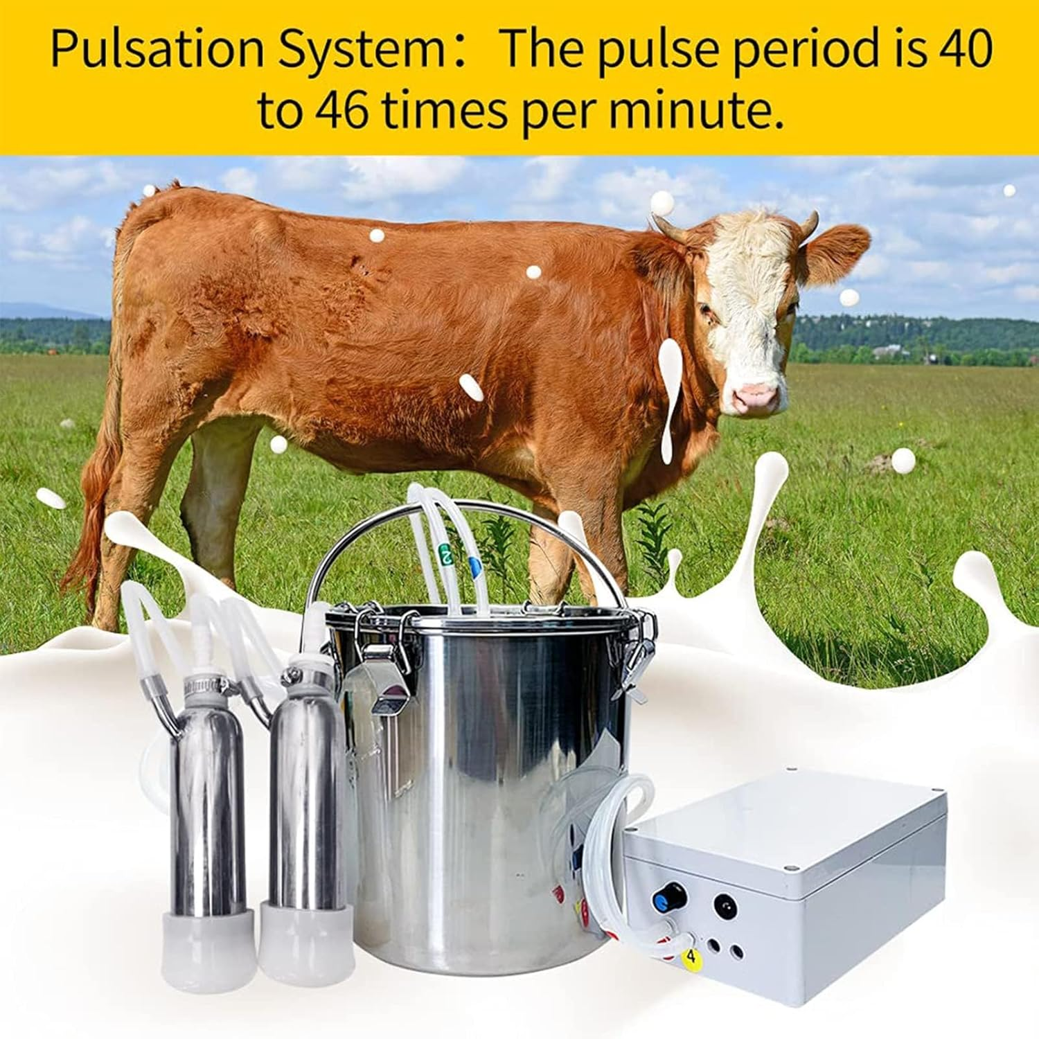 Rechargeable Direct Suction Milking Machine for Goats and Cows, 5L/10L Portable Home Milking Machine Cow Kit, Battery Operated Milker with Auto-Stop, Adjustable Suction, Milker for Small Farms image number 2