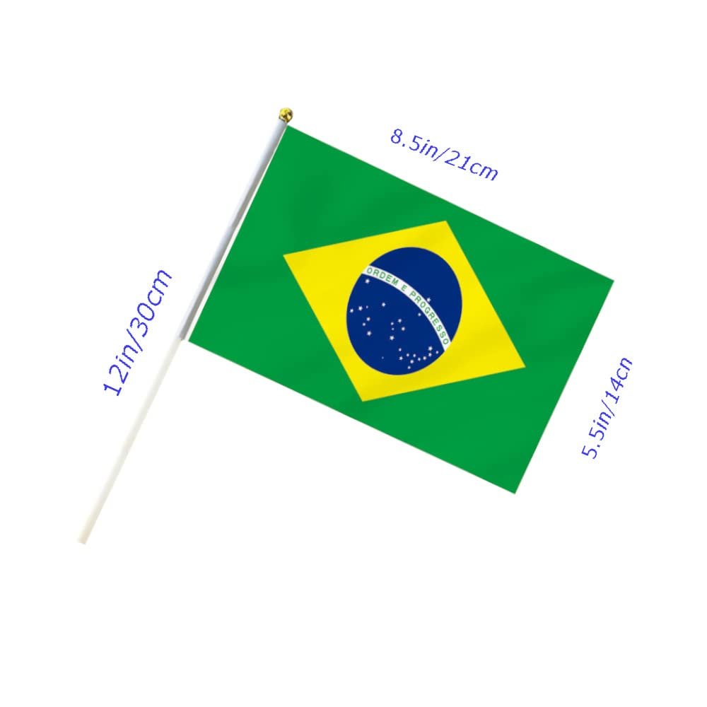 10 PCS Handheld Brazil Flag,8.5&times;5.5 Inch Hand Held Mini Brazilian Flags Banner for Indoor Outdoor Parade Waving the Tlag and Shouting image number 3