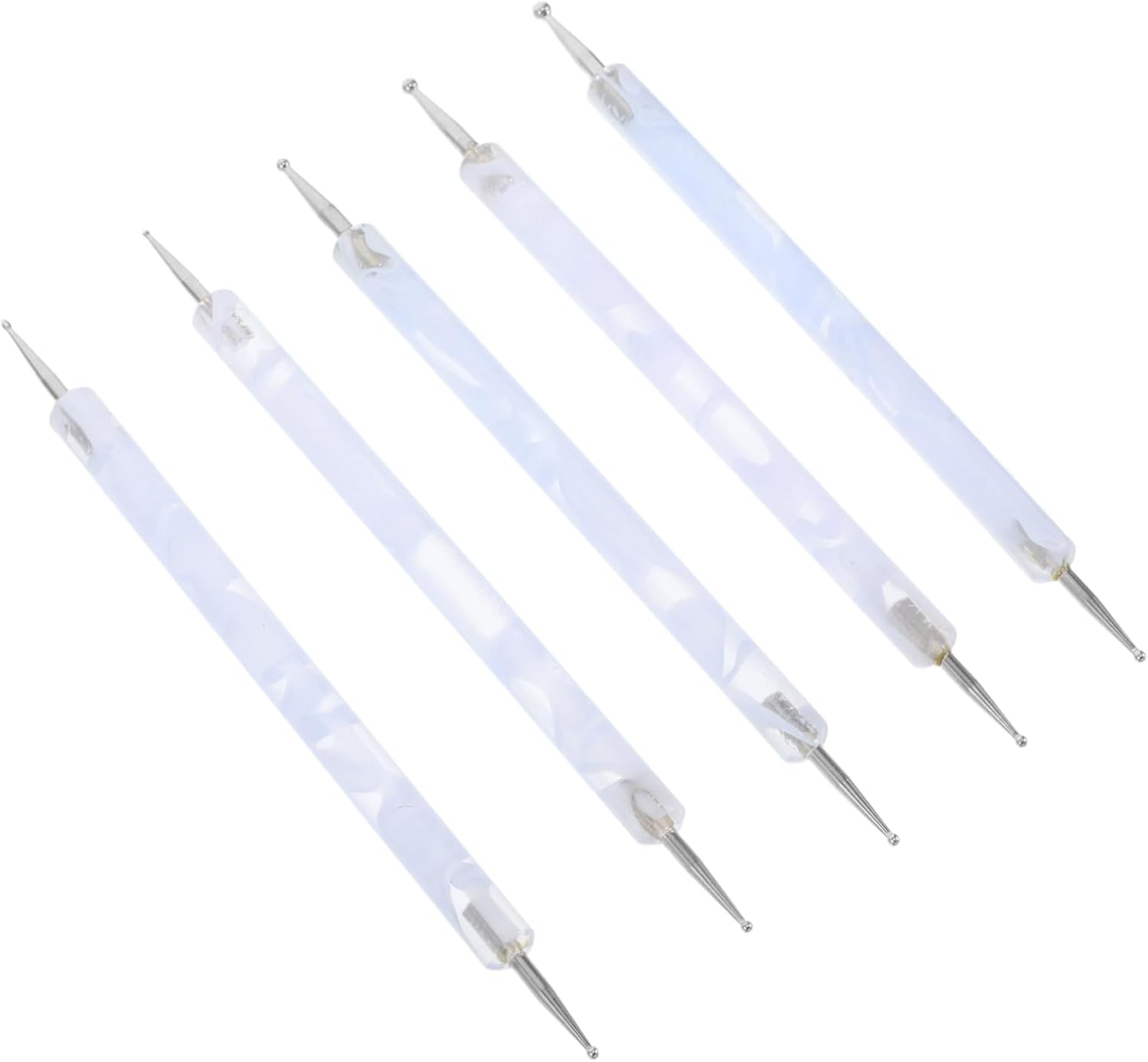 Beatifufu 5Pcs Double-Ended Dotting Tool Nail Art Design Embossing Pens for Decoration Shiny Finish Complete Kit for Creative Nail Studio
