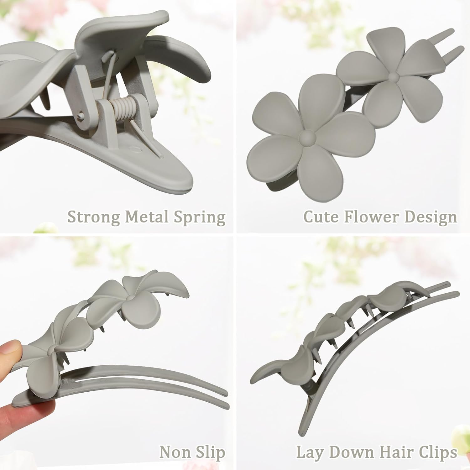 Lay down Flat Hair Clips for Women - 2 Style Big Matte Flower Alligator Claw Clamps for Thin, Fine & Thick Hair (Dark Color) - Dark Color image number 4