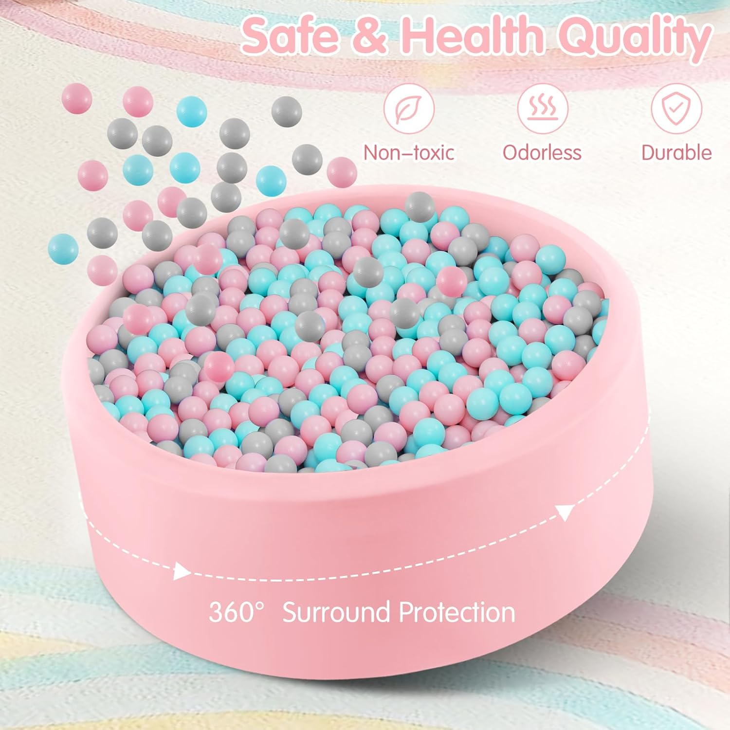 INFANS Foam Ball Pit for Toddlers with 200 Balls, 90X30Cm Large round Ball Pool Playpen with Soft Memory Sponge Pad, BPA Free Kids Babies Indoor Outdoor (Pink) image number 2