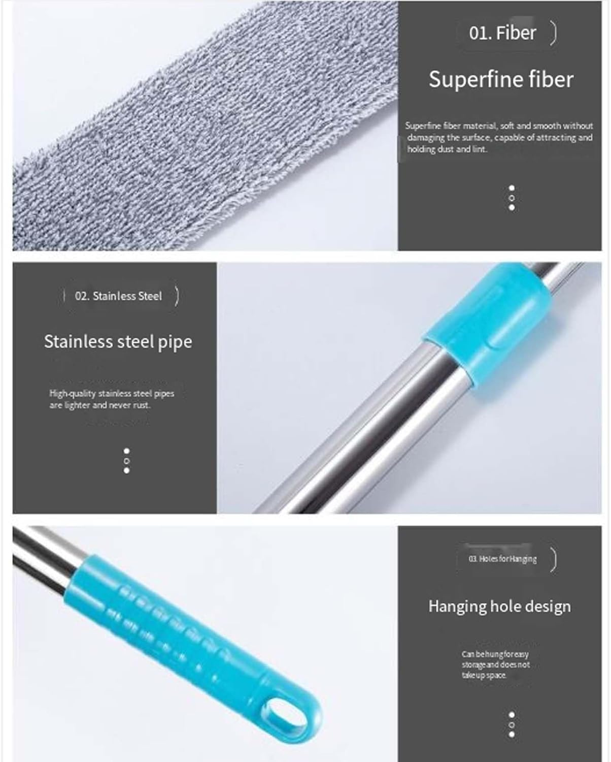 2026 Upgraded Saker plus Retractable Gap Dust Cleaning Artifact with 3 Microfiber Dusting Cloths,Extendable Duster Cleaning Tool,Reusable Washable Dusting Wand for Home,Ceiling,Blinds,Furniture (60In) image number 5