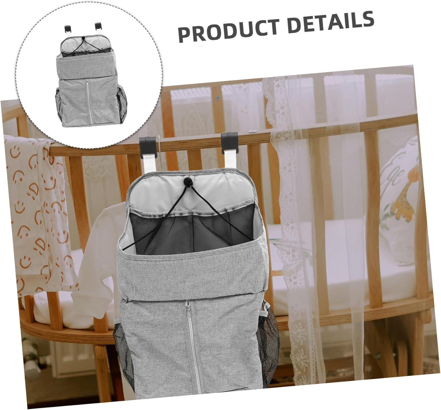 Diaper Storage Bag Bed Organizer Cradle Hanging Bag Nursery Storage Diaper Hanging Pouch for Essentials image number 3