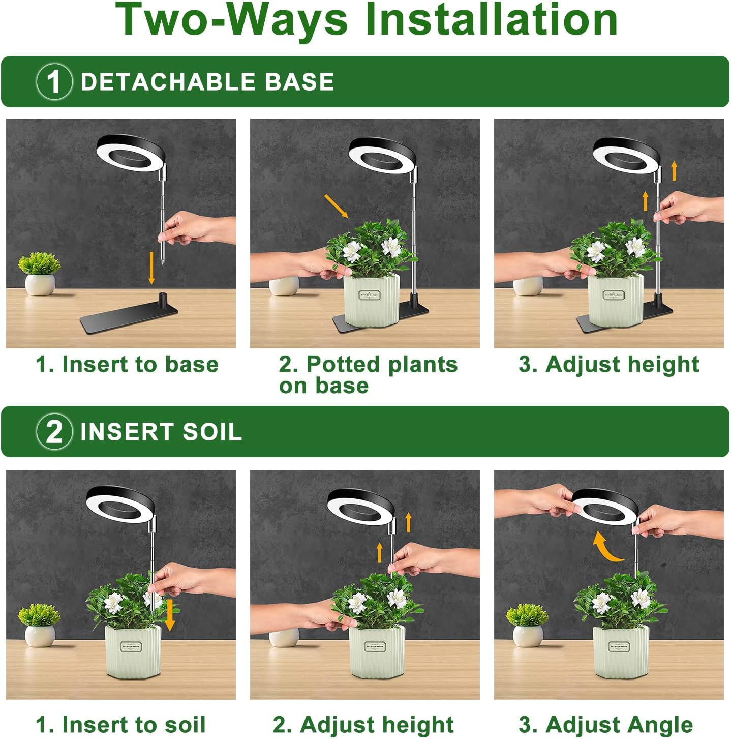 Aokrean Grow Lights for Indoor Plants, 48 LED Full Spectrum Plant Light for Indoor Plants, Height Adjustable Grow Lamp with Base, 3 Optional Spectra, Autotimer 3/9/12 Hours, 10 Brightness, 2 Packs image number 3