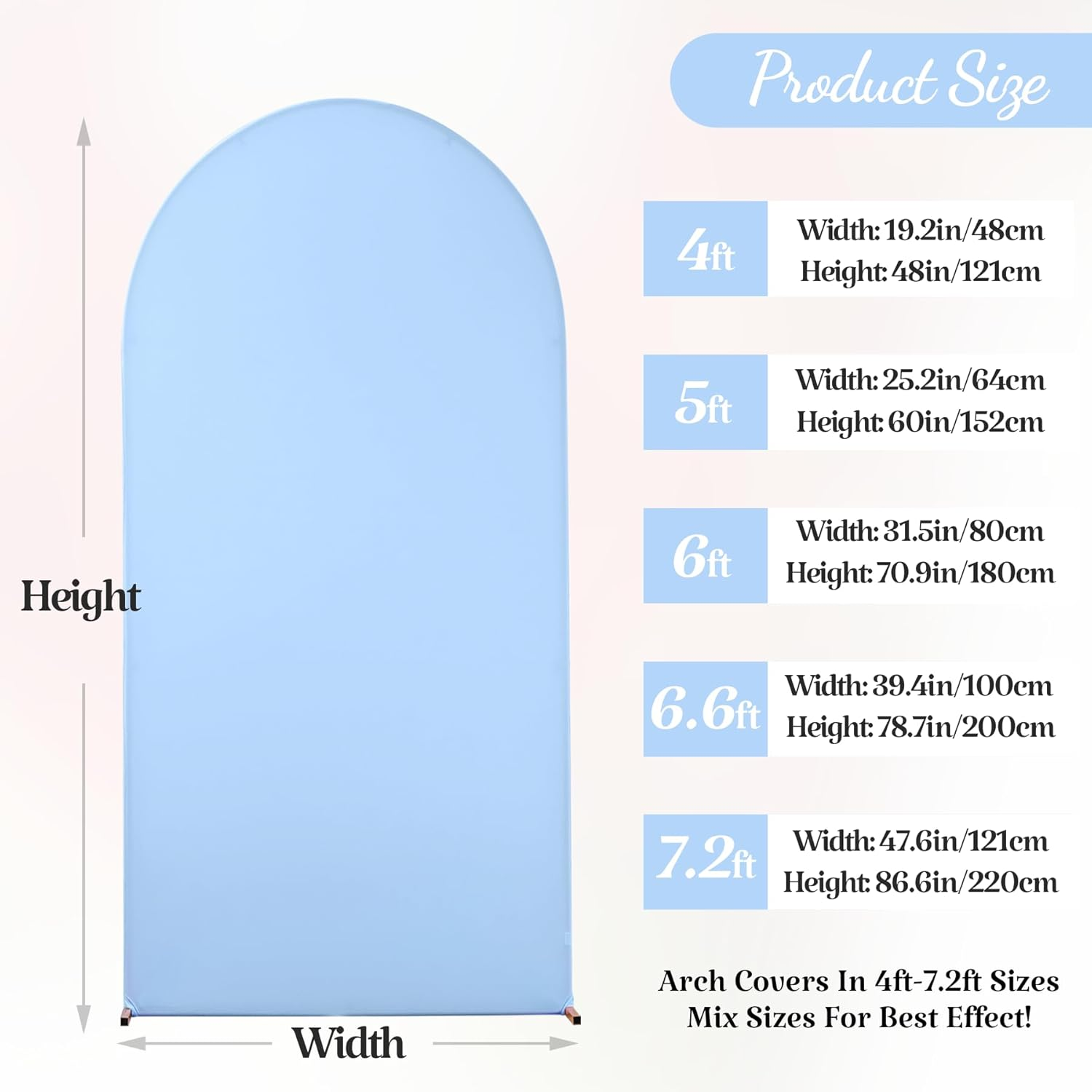 Wedding Arch Backdrop Cover, 6.6FT White Blue Arch Cover Stretchy Backdrops, Double-Sided Arch Stand Covers for Wedding Ceremony, Baby Shower, Birthday Party Decoration image number 5