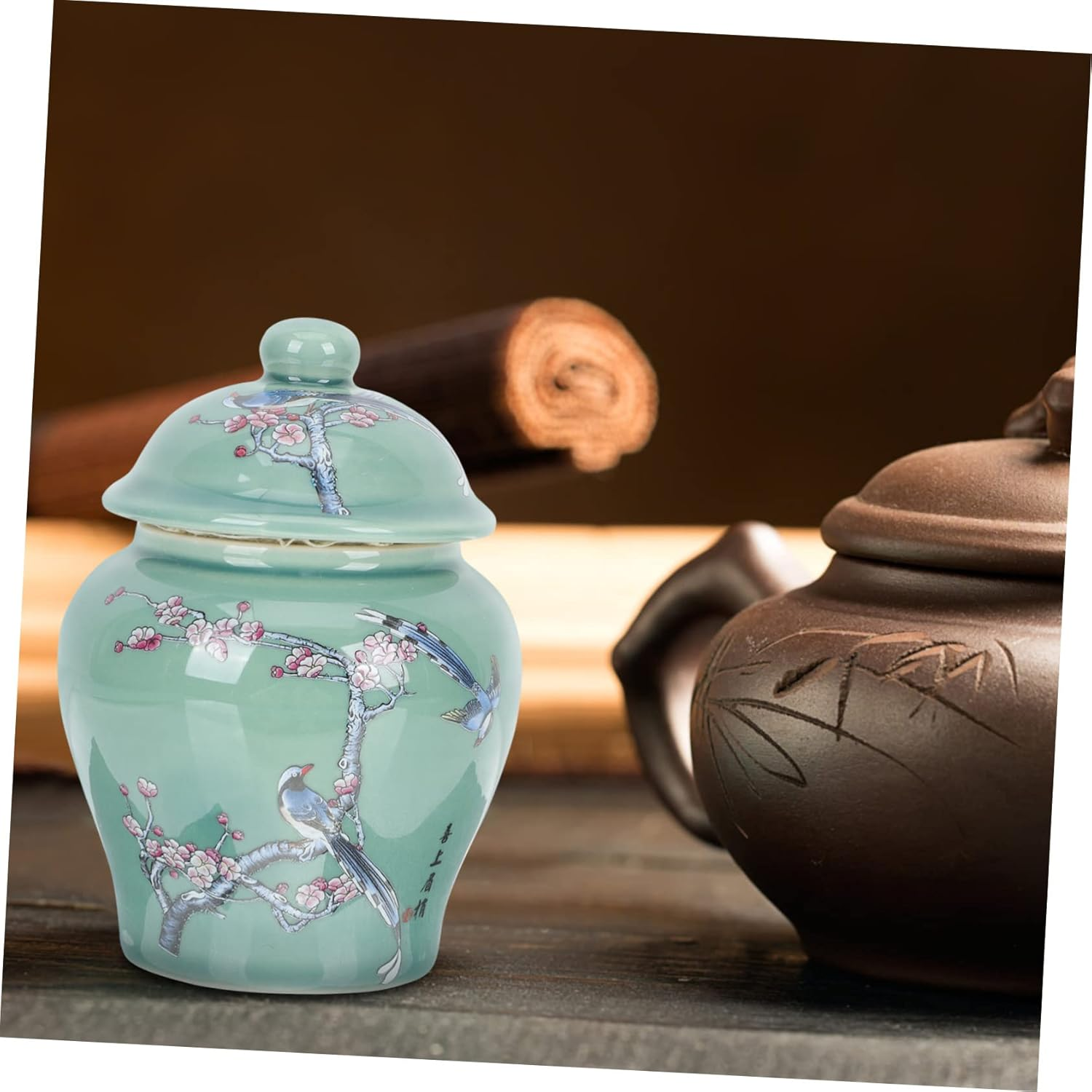 RORPOIR Ceramic Tea Canister Sealed Tea Jar Small Size Porcelain Blue and White Porcelain Storage Container Airtight Food-Grade for Home Kitchen