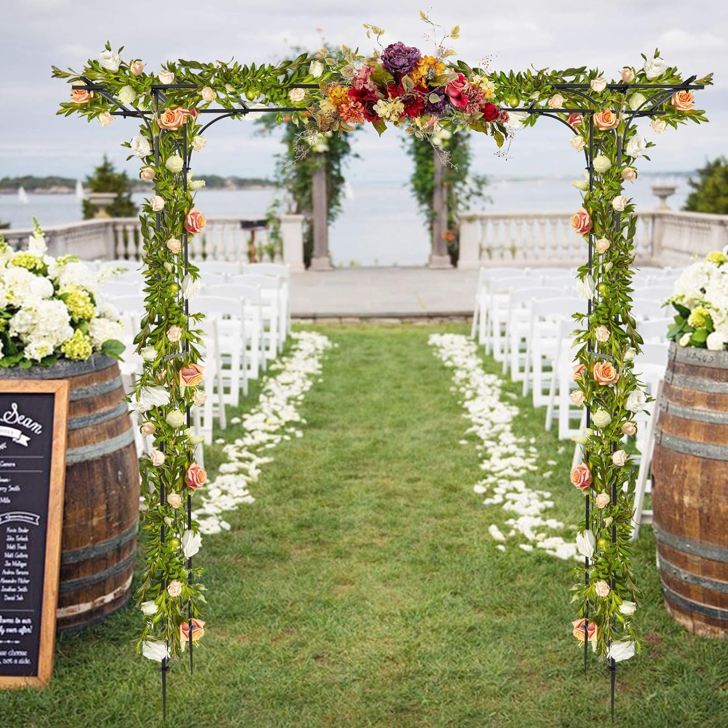 VINGLI Garden Arbor, Arch Archway for Wedding Ceremony Party, Steel Garden Trellis for Plant Climbing, Christmas Decorations Pergola for Backyard, Lawn (Black) image number 6