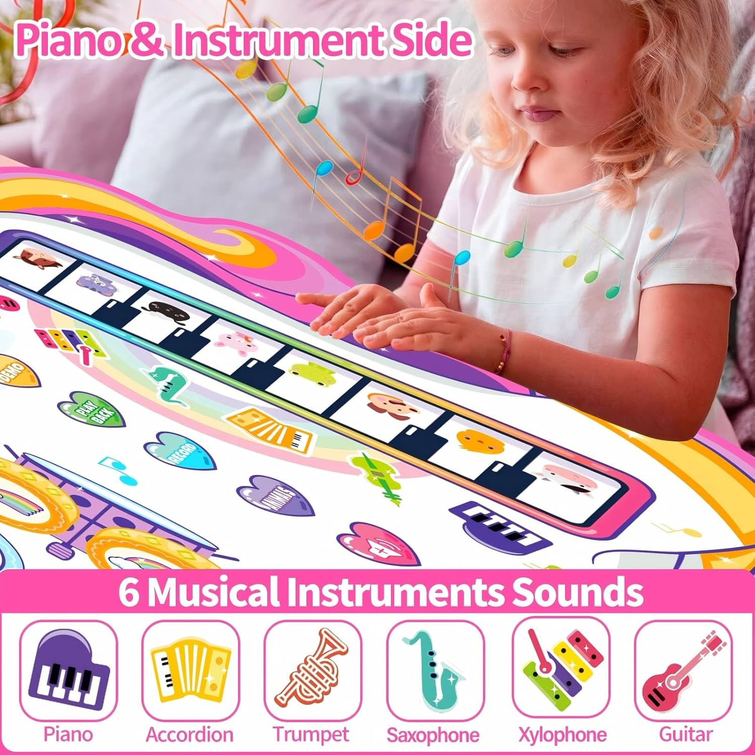 Musical Toys, Kids Musical Instruments - Piano Keyboard & Drum Mat, Piano Mat for Kids Music Sensory Toys, Early Educational Learning Musical Toy, Christmas Birthday Gift Unicorn XL