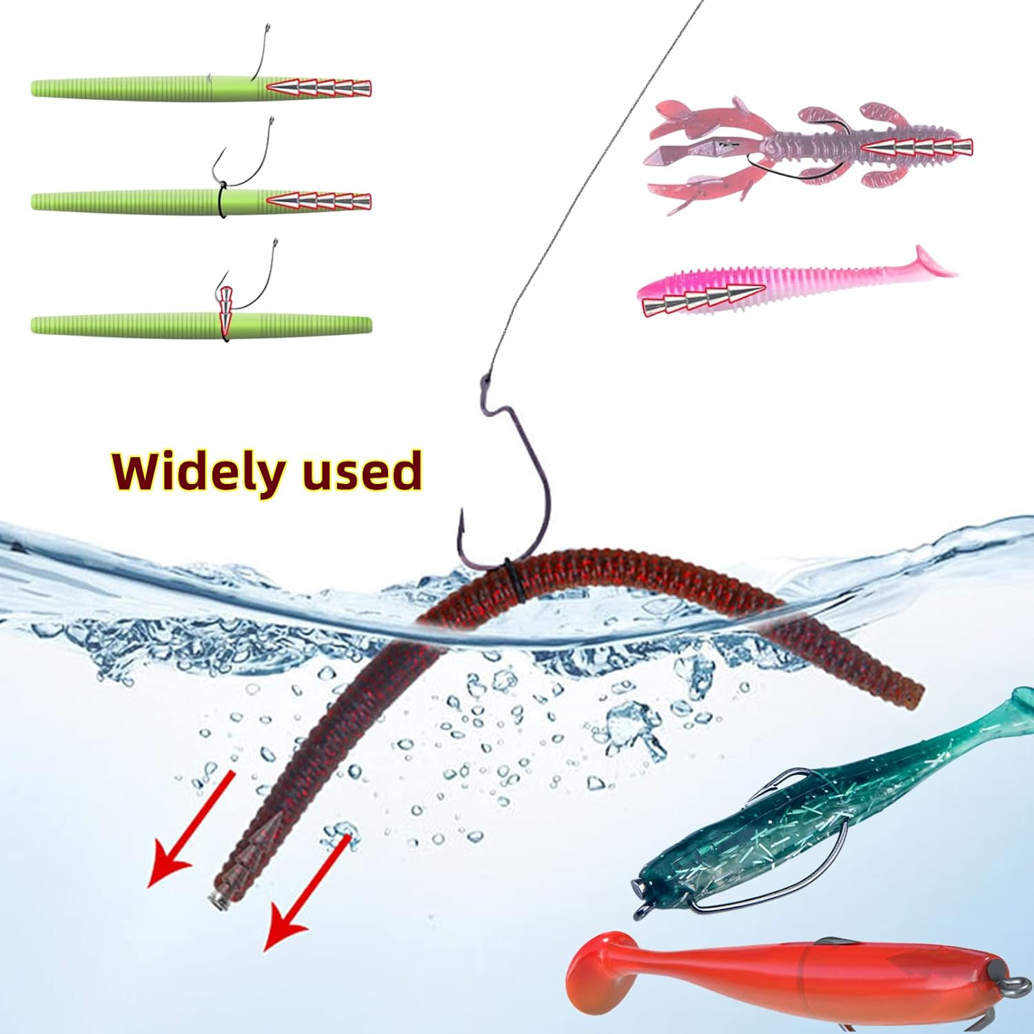 DAMIDEL 100Pcs/Box Nail Weights Sinkers(1/6Oz,1/9Oz,1/8Oz,1/14Oz,1/25Oz,1/50Oz) 6 Sizes Mixed，Insert Sinkers Lead Fishing Weights for Tackle Worm Soft Plastic Lures