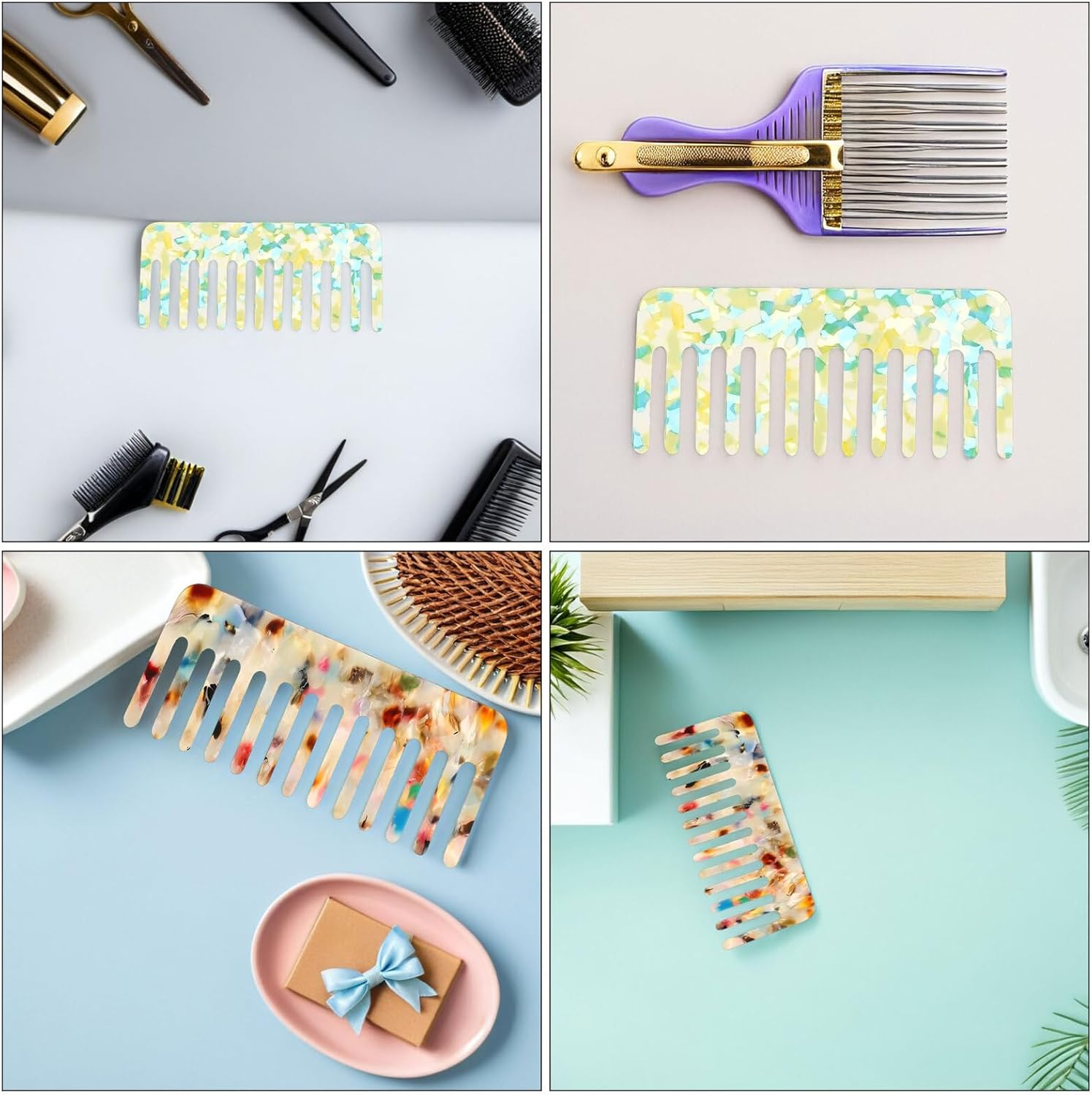 MALUGOGO 4Pcs Anti-Static Acetate Wide Tooth Comb Set Thick Tooth Detangler Combs for Women French Style Salon Hair for Styling and Massage image number 1