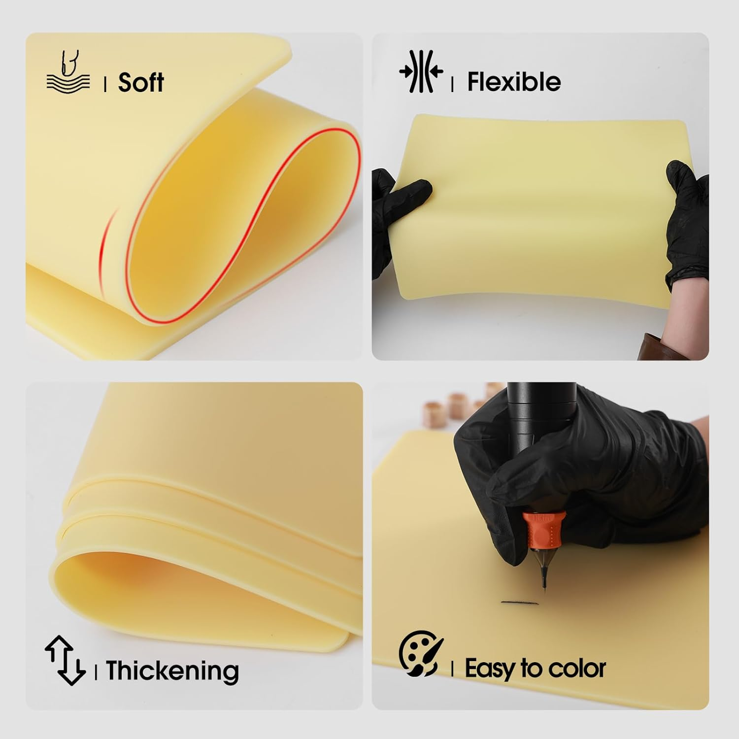 Inkin 3MM Tattoo Practice Skin 30X20Cm, 5Pcs Tattoo Skin Double Sides for Practicing, Tattoo Fake Skin Silicone for Beginners and Professional Tattoo Artists