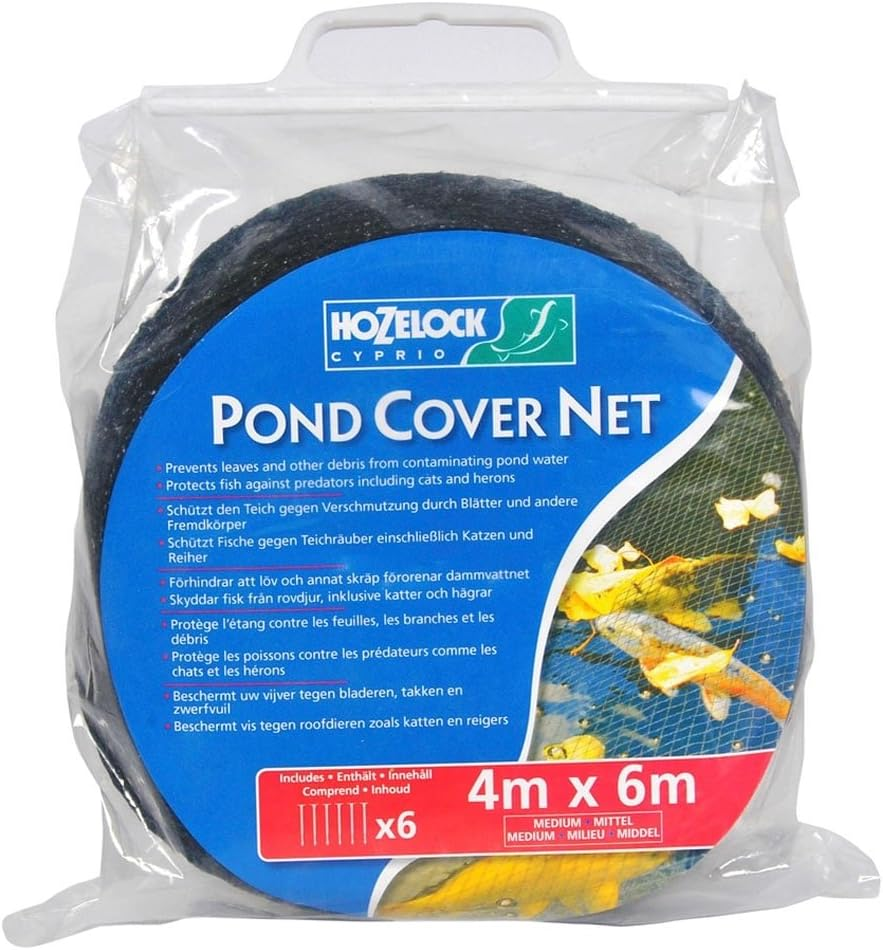HOZELOCK - Pond Protection Net 3 X 4 M : Ideal for Protecting the Pond from Leaves, Large Debris and Predators: Supplied with 4 Stakes [1731 0000], Black