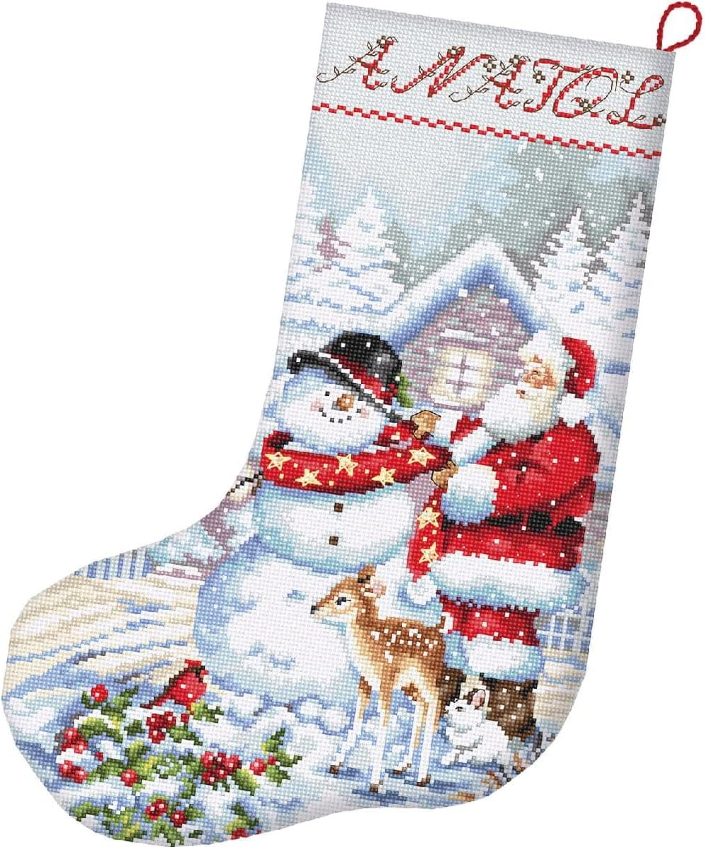 Letistitch Counted Christmas Stocking Snowman and Santa Cross Stitch Kit 24.5 X 37 Cm