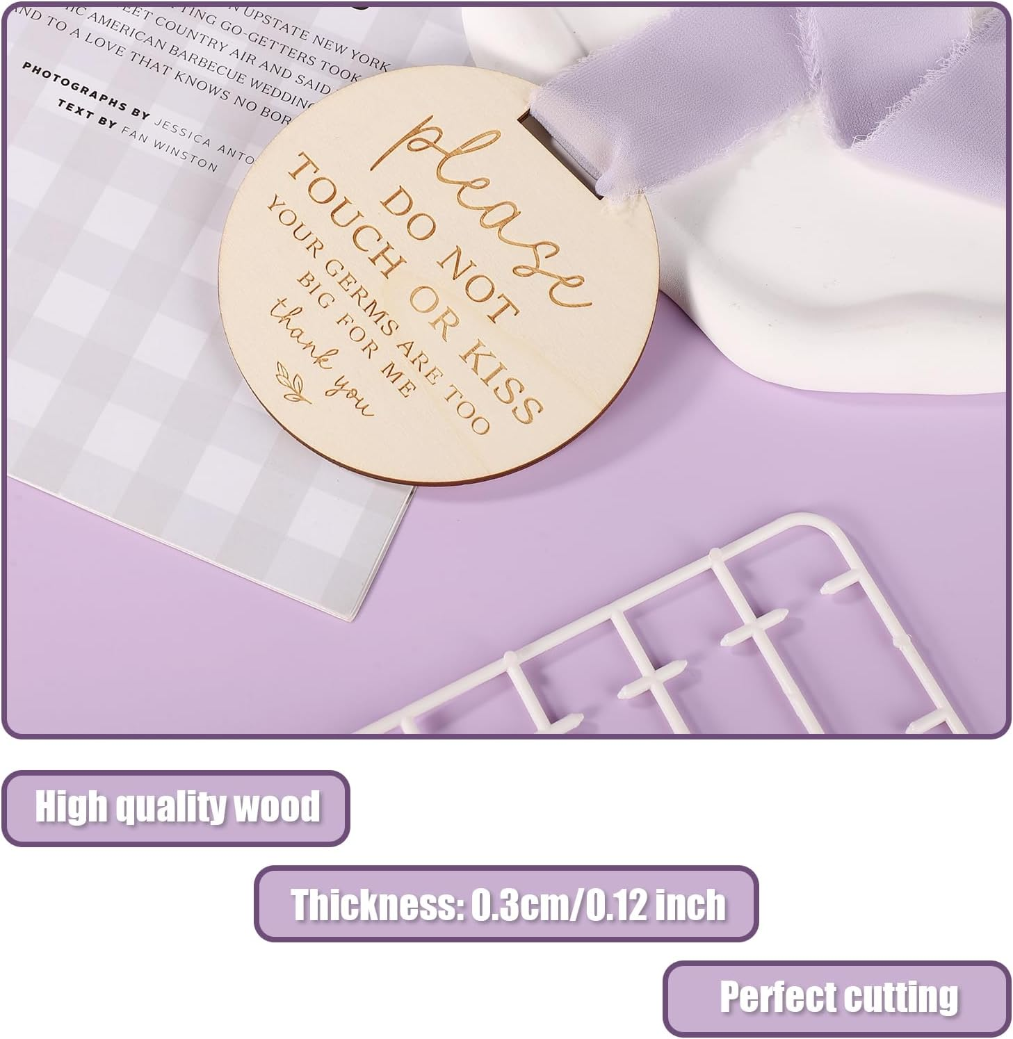 Please Do Not Touch or Kiss Baby Sign, Wooden Don'T Touch Baby Sign for Car Seat Baby Stroller Tag with Ribbon No Touching Baby Signage for Baby Newborn image number 4