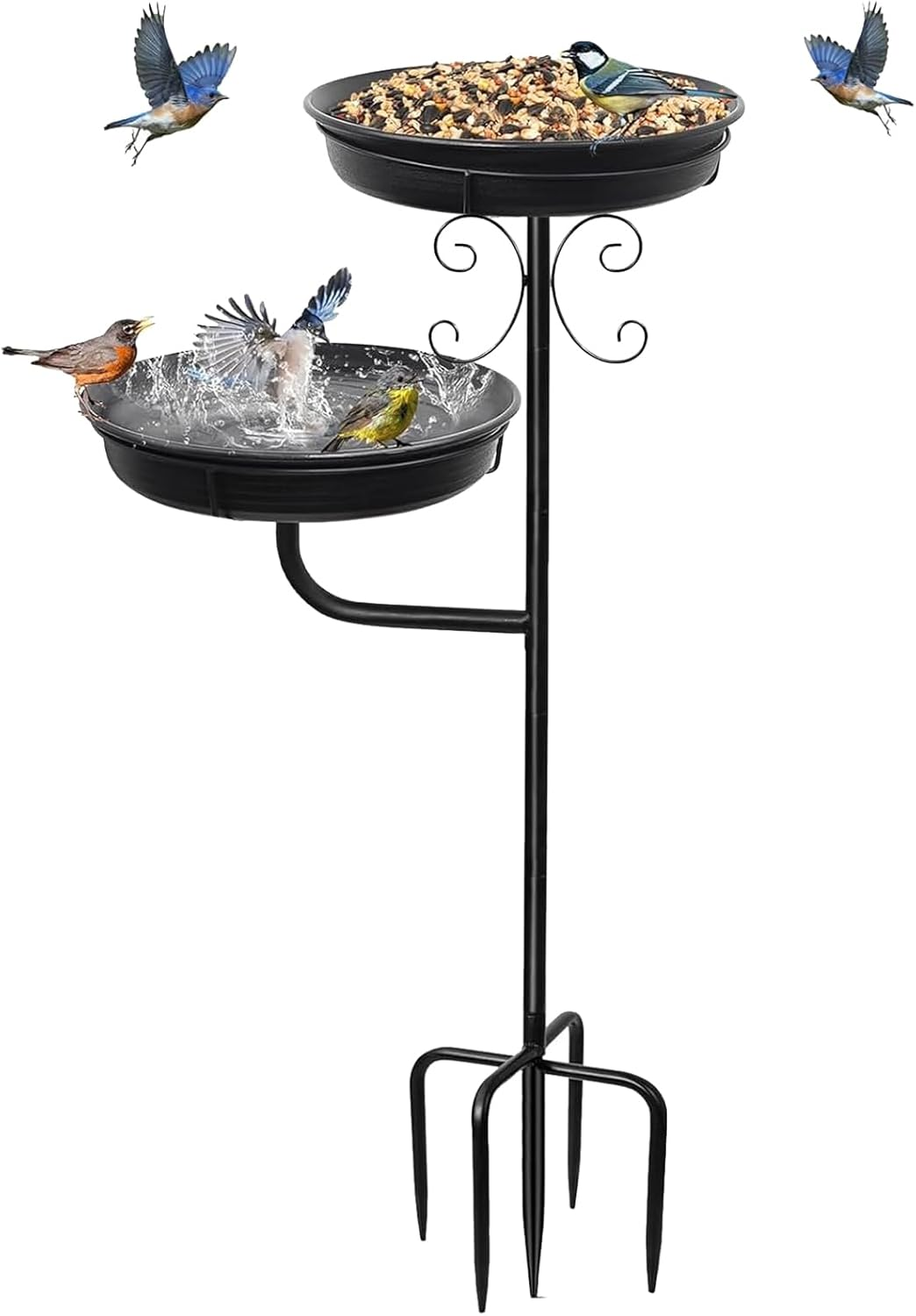 Heavy-Duty Metal Stake Bird Bath: Removable Outdoor Feeder & Spa for Garden, Lawn - Standing Design (Black) image number 6