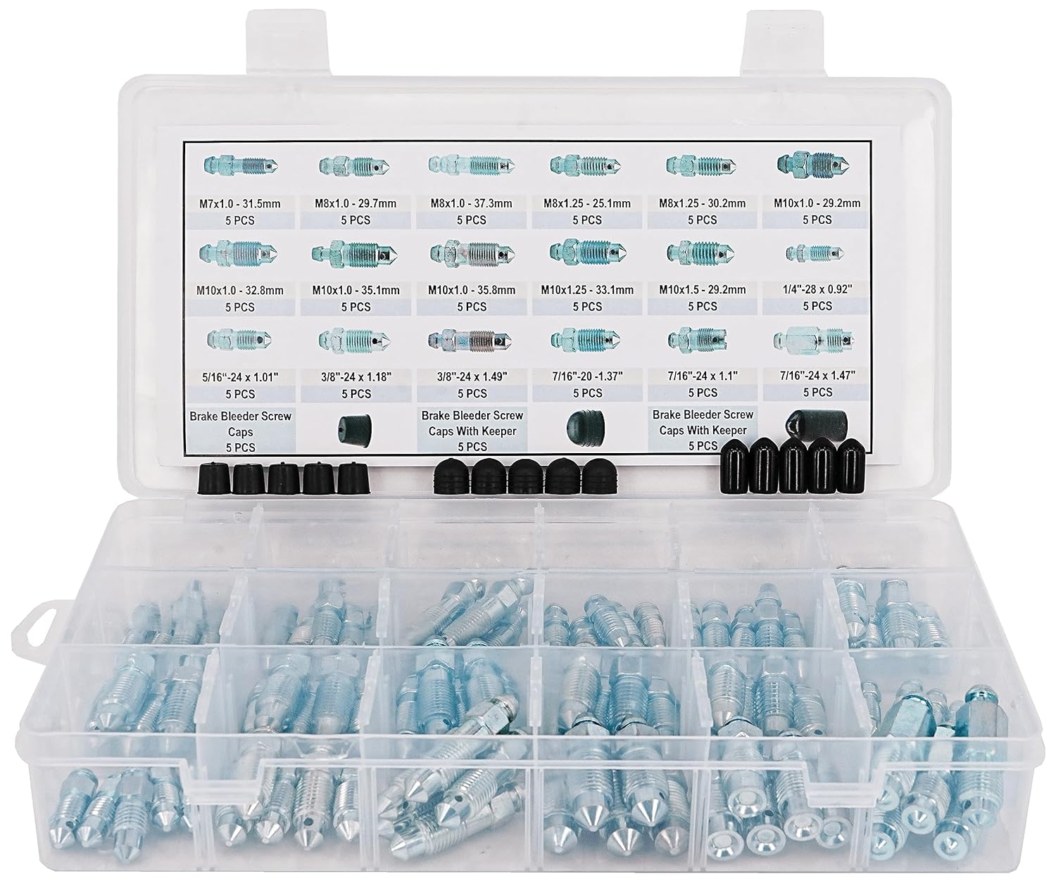 Dsnaduo 18 Types 90PCS Standard SAE & Metric Brake Caliper Screw, Brake Wheel Cylinder Screw Replace 30300 Brake Bleeder Screw Assortment, Bleeder Valve, Bleeding Screws, Bleed Kit image number 3