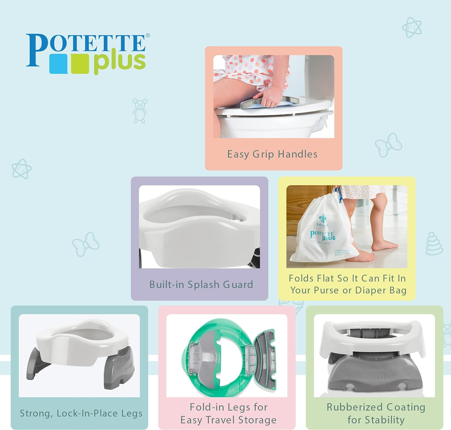 Kalencom Potette plus 2-In-1 Travel Potty and Trainer Seat - Dual-Purpose Potty Training Toilet Seat - Portable Potty for Toddler Travel - with Durable, Lock-In Legs and Splash Guard - White/Gray image number 1