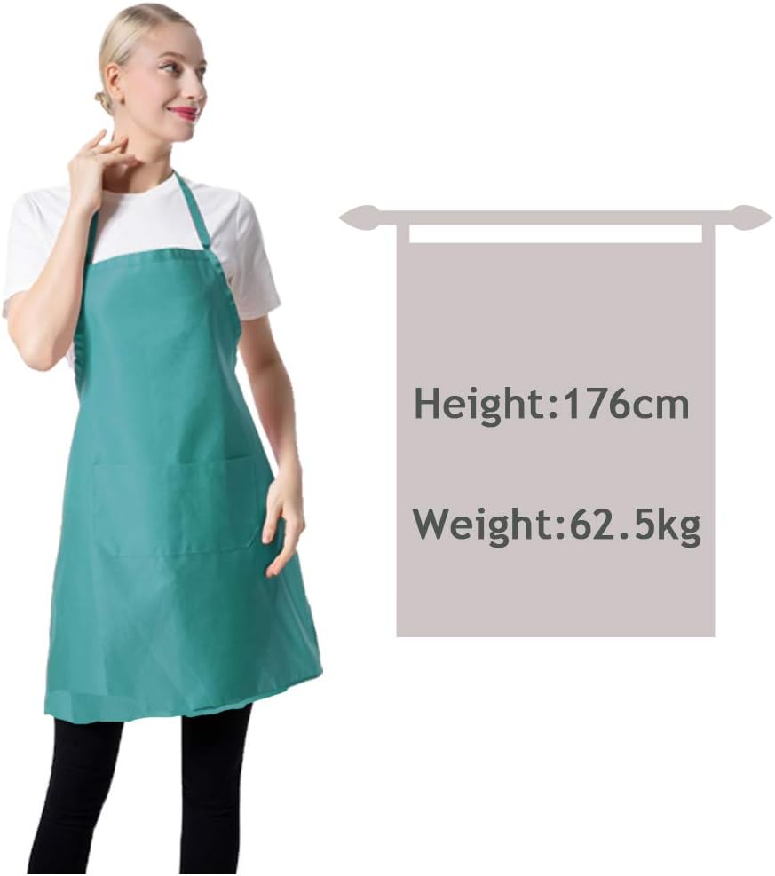 Total 15 PCS Blue Plain Color Bib Aprons Bulk for Women Men Adult with 2 Front Pockets (Baby Blue,15Pcs) image number 3