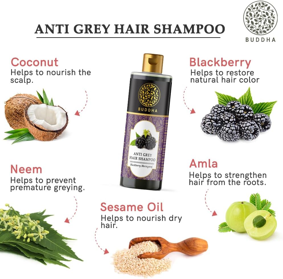 Buddha Natural Graying Shampoo for Men & Women (200Ml) - Helps to Restore Natural Black Hair Color Enriched with Amla & Bhringraj - All Hair Types image number 1