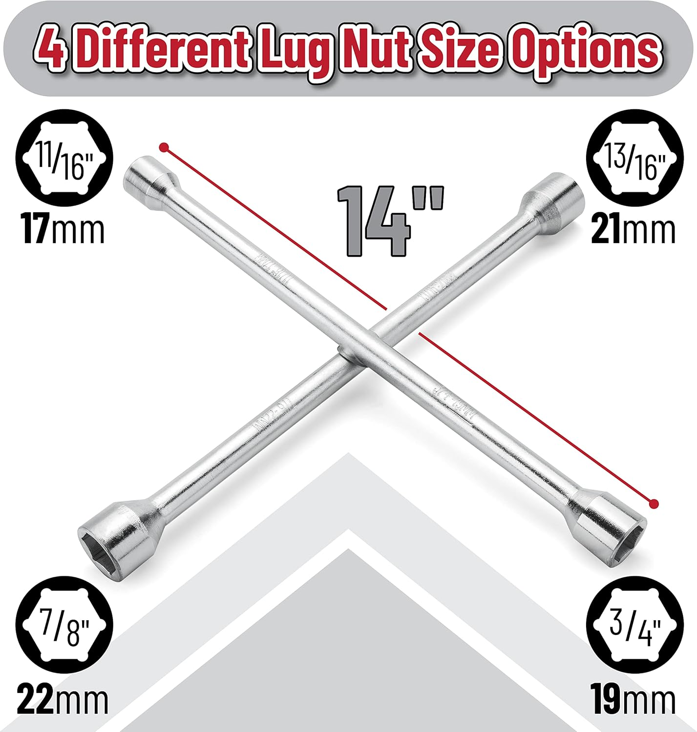 Bates- Lug Wrench, 14 Inch, Tire Iron, Lug Nut Wrench, 4 Way Lug Wrench, Lug Wrench 4 Way, Tire Iron Lug Wrench, Tire Wrench, Car Cross Wrench, 4 Star Lug Wrench, Tire Irons - Silver image number 3