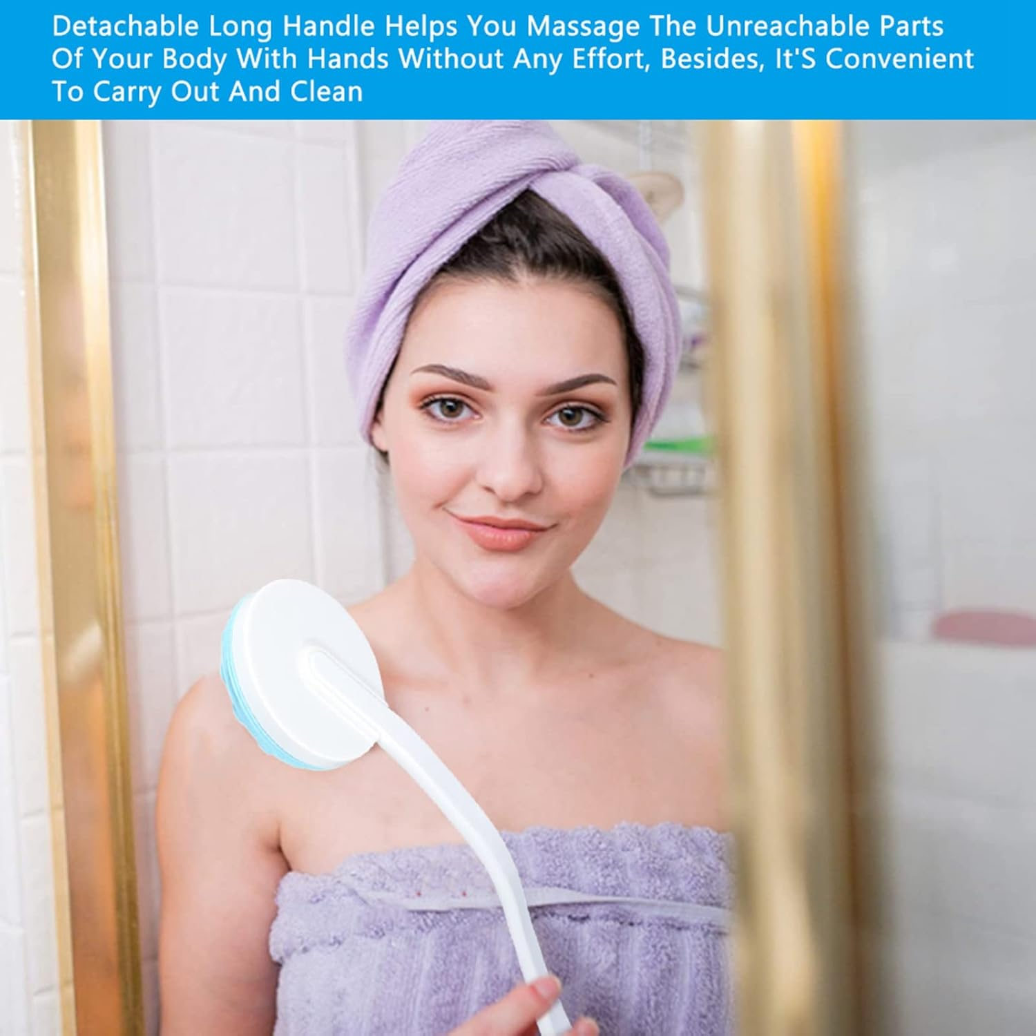 Back Lotion Applicator and Massager, Long Handled Handle for Sunscreen, Cream, Shower Gel on Back, Legs and Feet, Long Shower Brush And