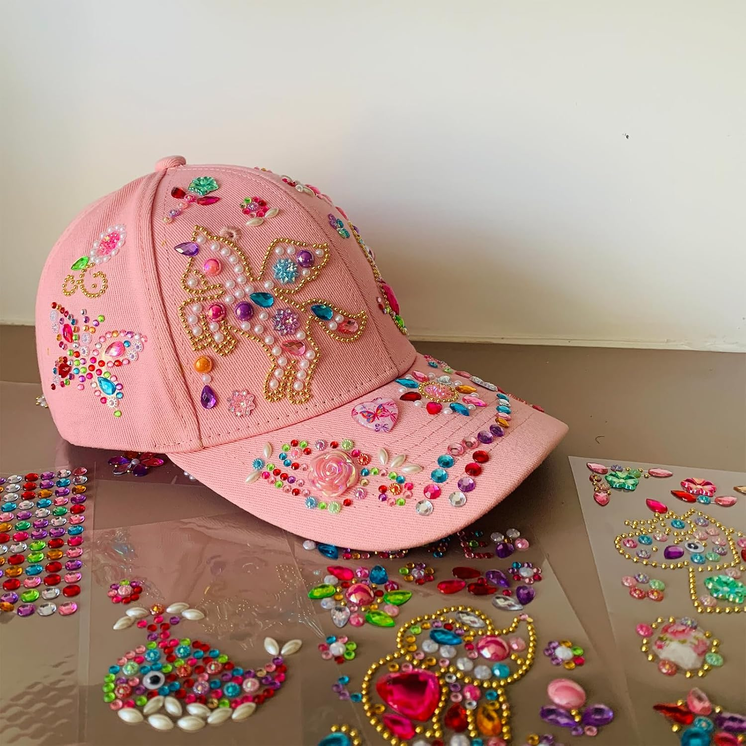 Decorate Your Own Baseball Cap with 10 Sheets Gems Stickers, Art & Crafts Kit for Kids, Fun Creative DIY Toys for Girls 4 5 6 7 8 9 10 12 Years Old image number 3