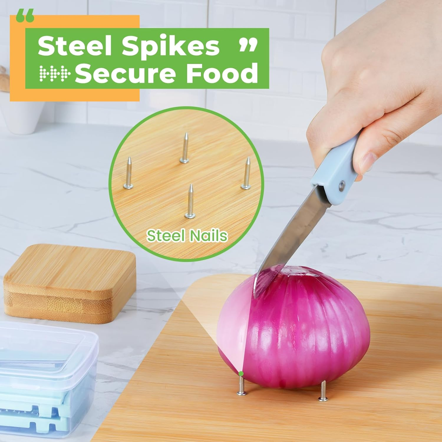 Adaptive One-Handed Cutting Board, Handicap Kitchen Tools with Bread Stops and Steel Spikes, Easy to Clean, Ideal Gifts for Senior Citizens, Stroke Survivors and Amputees image number 1