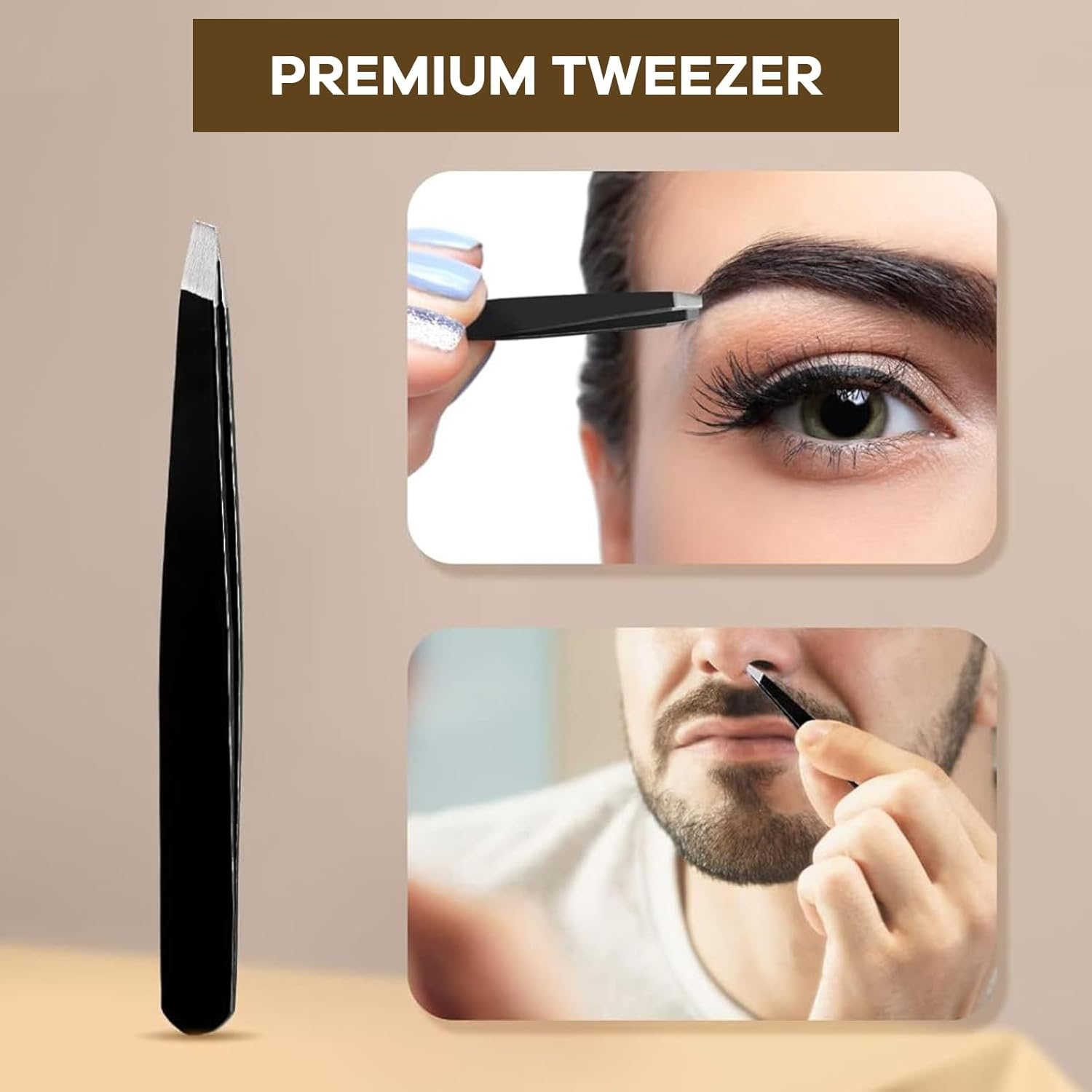 40X Magnifying Mirror with 2 Suction Cups, 9 Cm Compact Makeup Mirror & Slant Tweezers, Portable for Travel, Black