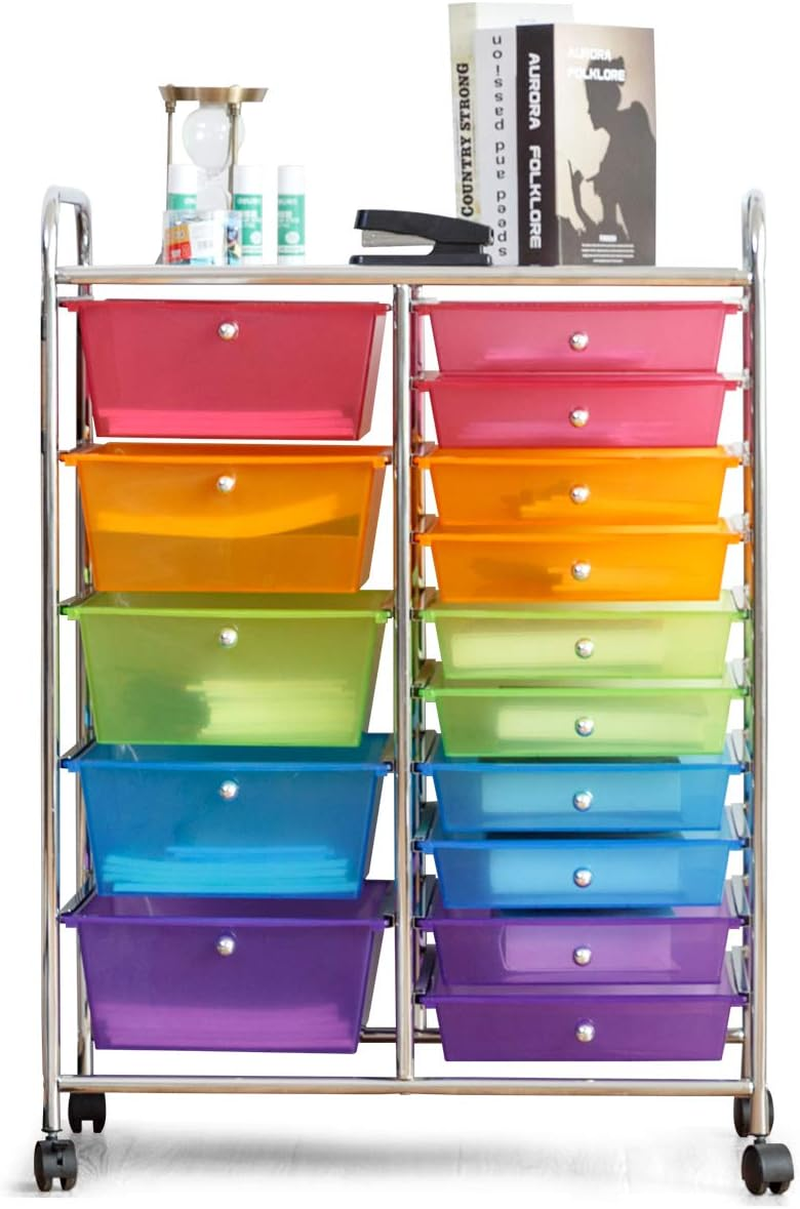 Costway 15-Drawer Rolling Storage Cart, Multi-Color, Steel & Plastic, Ideal for Home, Office, School & Garage image number 6