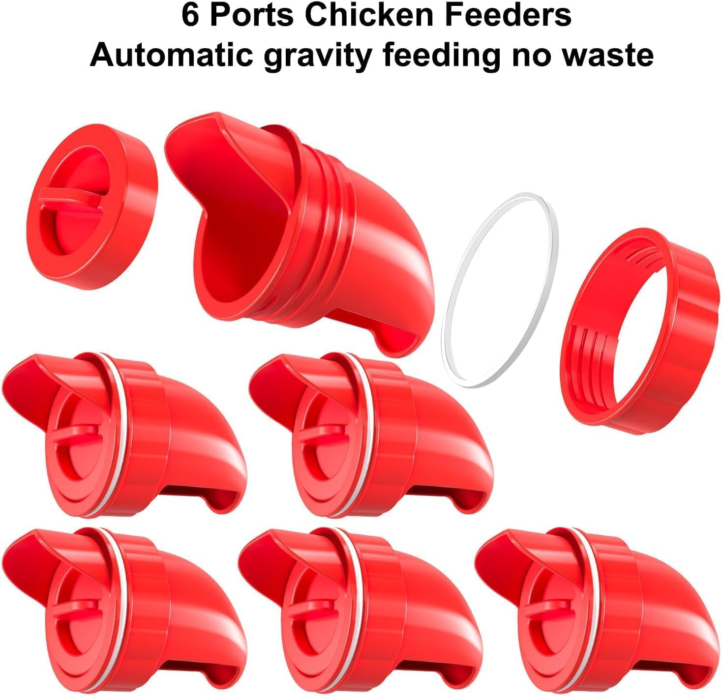 Chicken Feeder No Waste Automatic Poultry Feeder DIY Chicken Feeders and Waterer Set 6 Chicken Feeders Ports with 6 Chicken Water Cups Auto Chicken Feeder Kit image number 2
