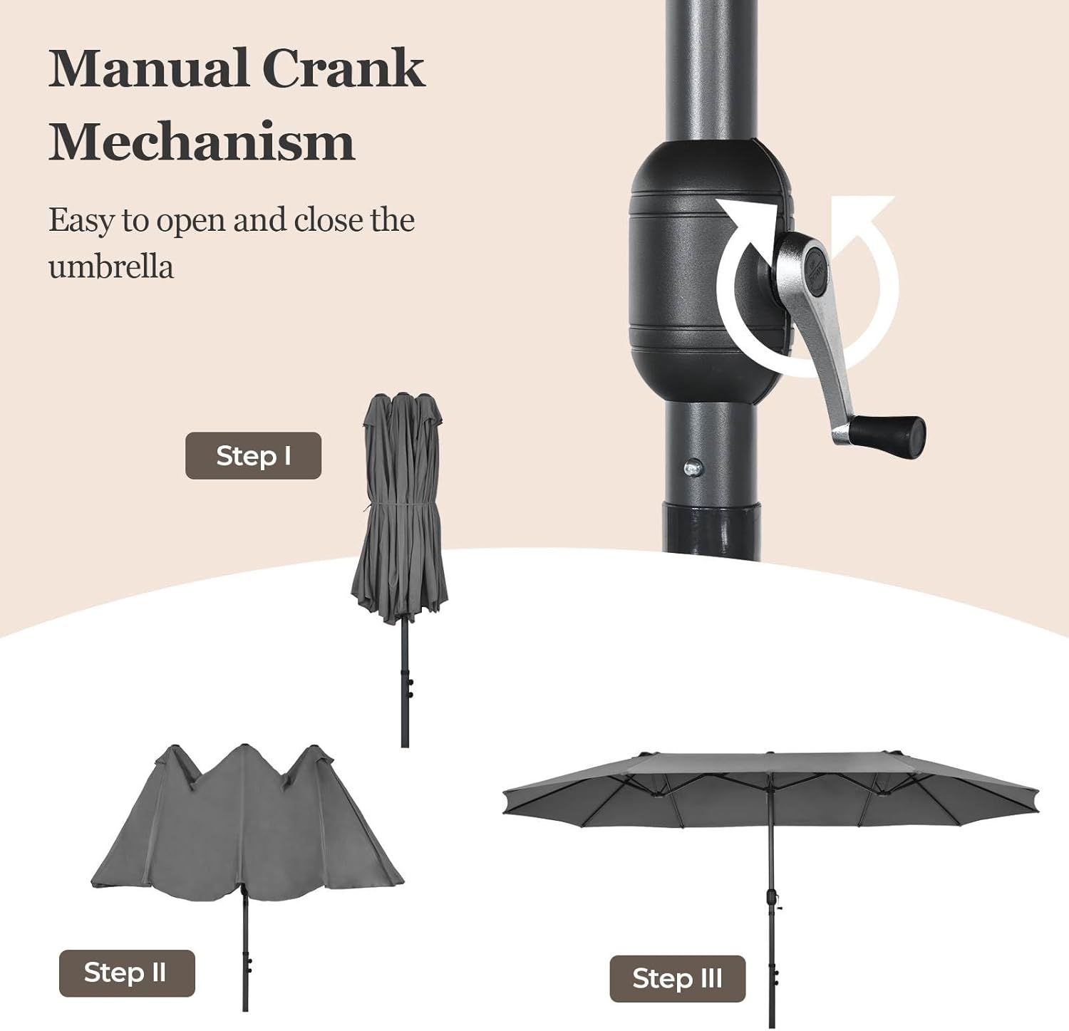4.7M Double-Sided Patio Umbrella, Outdoor Extra Large Umbrella W/Hand-Crank System & Air Vents, Market Twin Umbrella with 12-Rib Sturdy Metal Frame for Poolside, Garden & Backyard image number 2