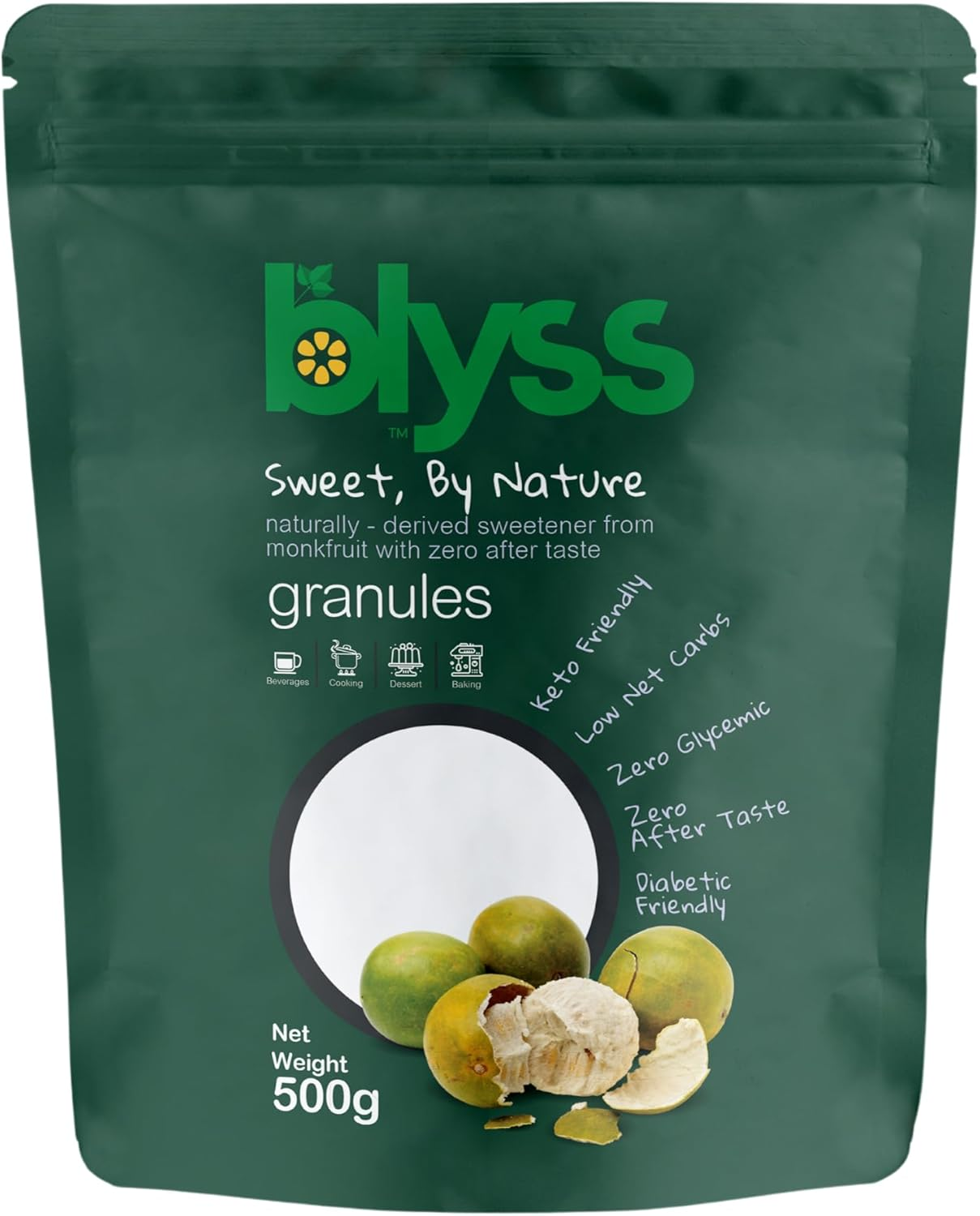 Blyss Natural Zero-Gi Monk Fruit Sweetener - 500G Granular, Keto & Diabetic Friendly, Sugar Substitute, Erythritol Blend, Vegan, Low Carb, Zero Aftertaste image number 2
