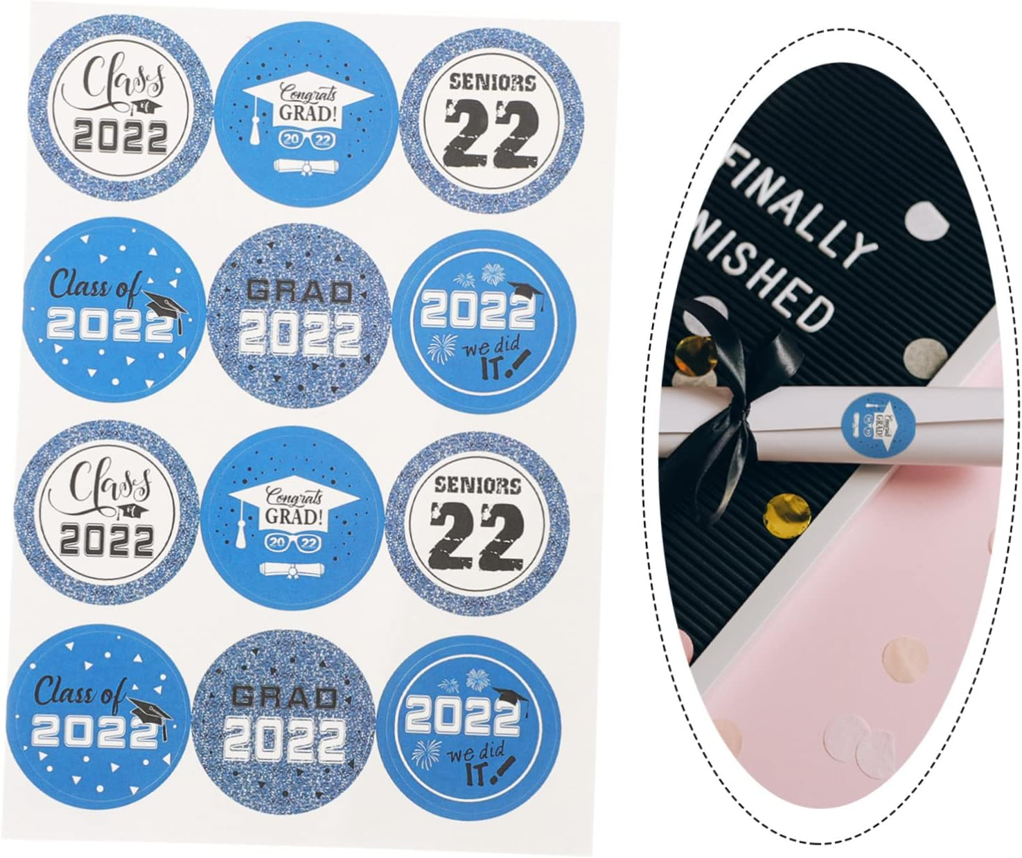 BUTIFULSIC 15Sheets Graduation Cake Stickers Self-Adhesive Labels for Cake Bags Envelopes and Fun Graduation Design for Celebrations for Party Decorations and Personalization image number 1