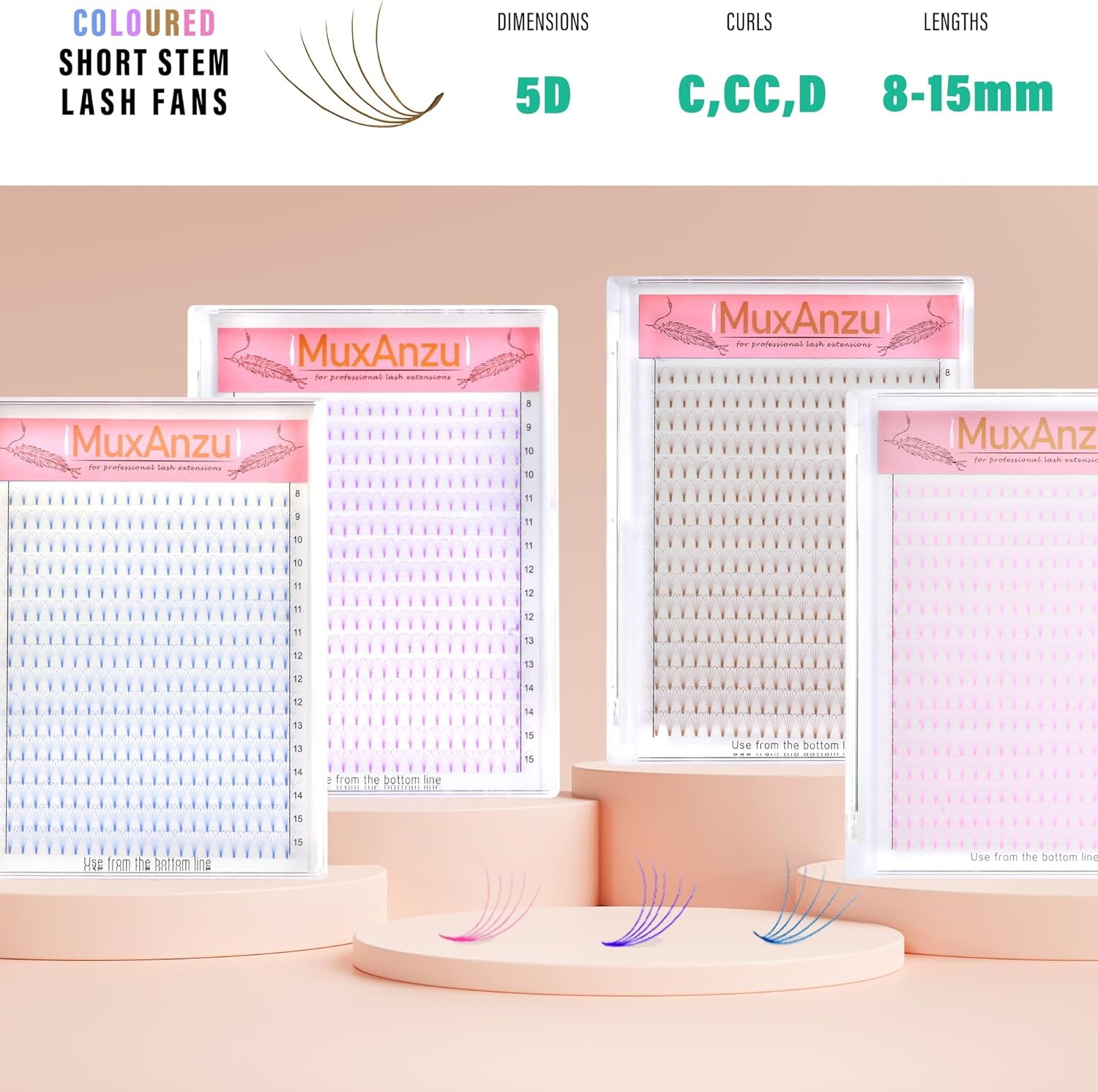 Colored Premade Fans Eyelash Extension Short Stem Volume Lash Extensions 5D Pink Blue Purple Brown 352 Clusters (Purple, 5D 0.07 D 8-15Mm MIXED) image number 4